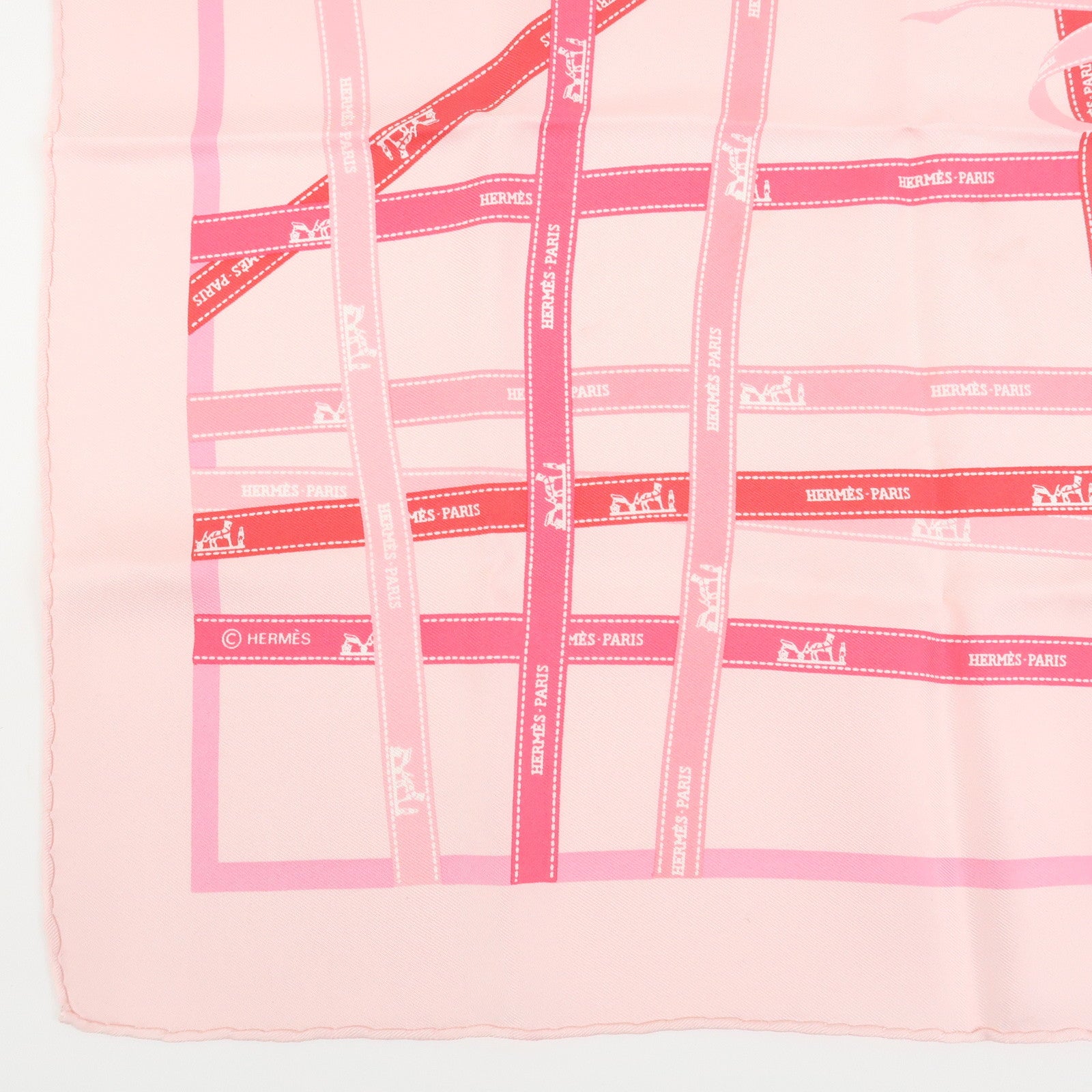 HERMES Carre 45 Silk 100% Scarf Bolduc au Carre Pink