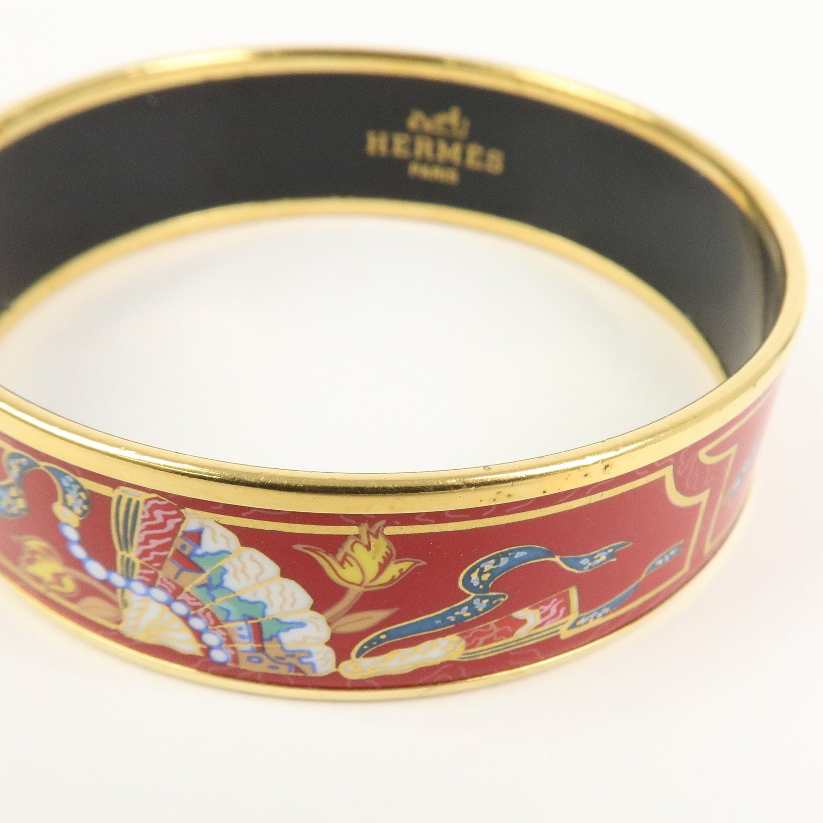 HERMES Email GM Bangle Bracelet Cloisonne Enamel Red Gold