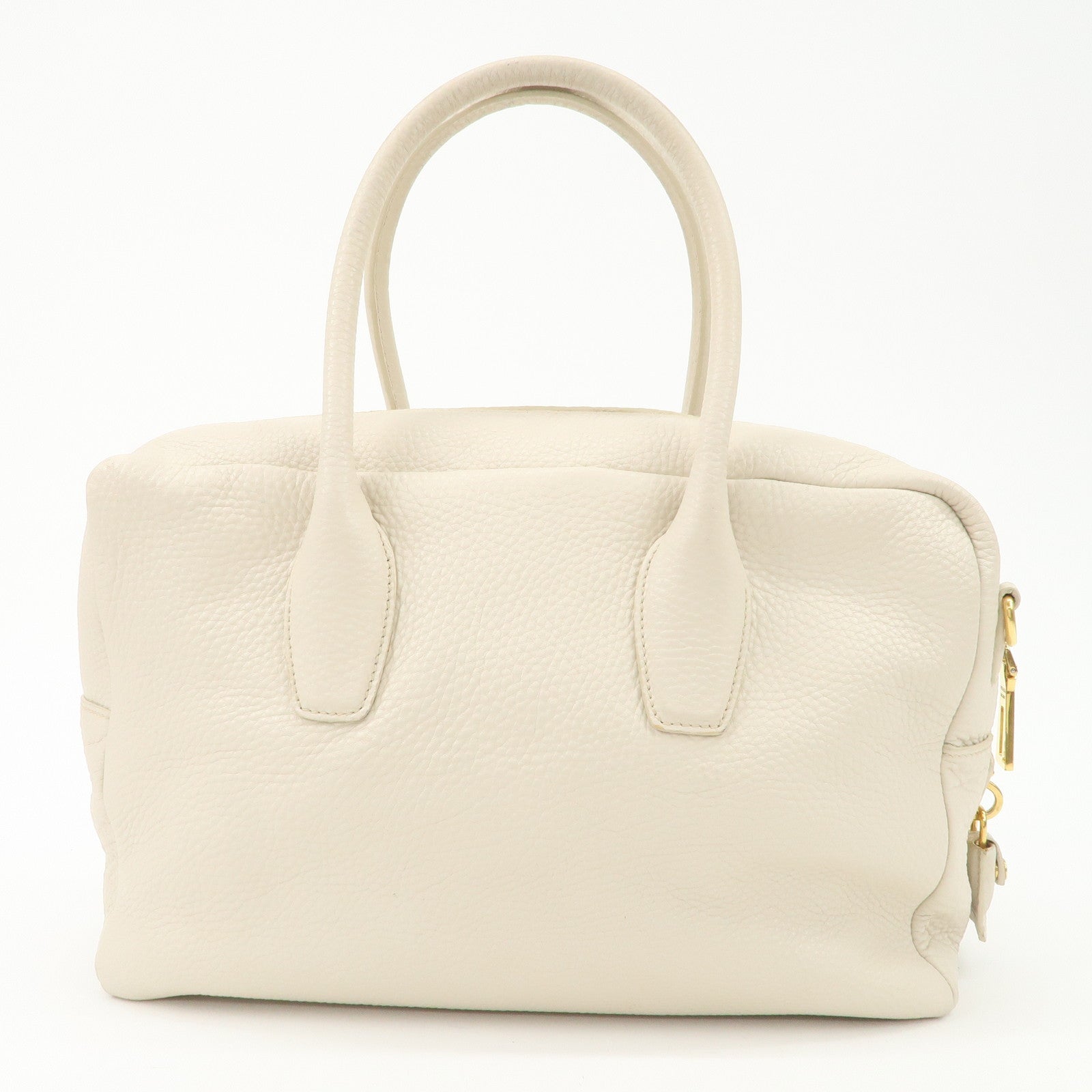 PRADA Logo Leather 2Way Boston Shoulder Bag Gold HDW Ivory