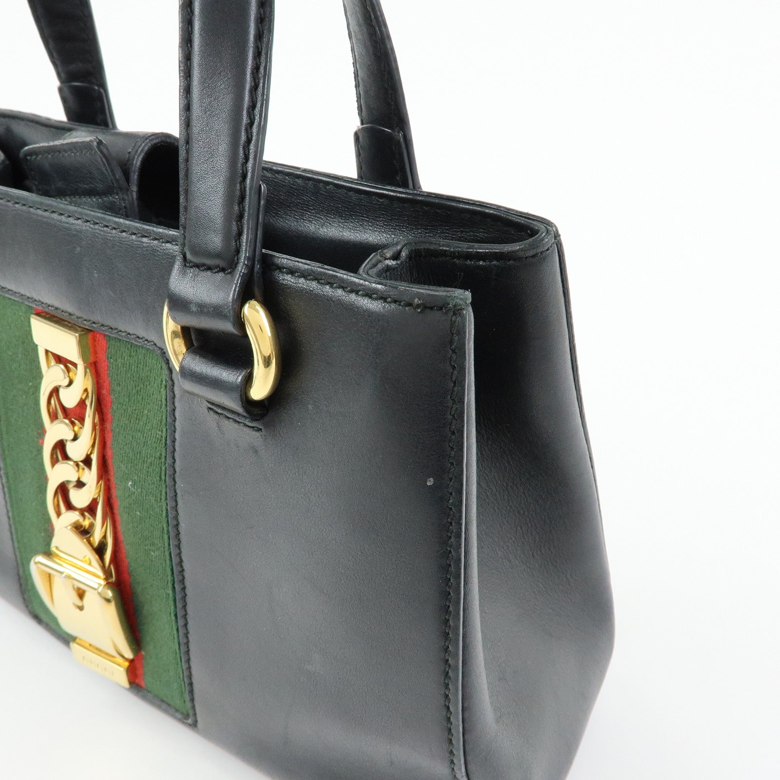 GUCCI Sylvie Sherry Canvas Leather 2Way Shoulder Bag Black 460331