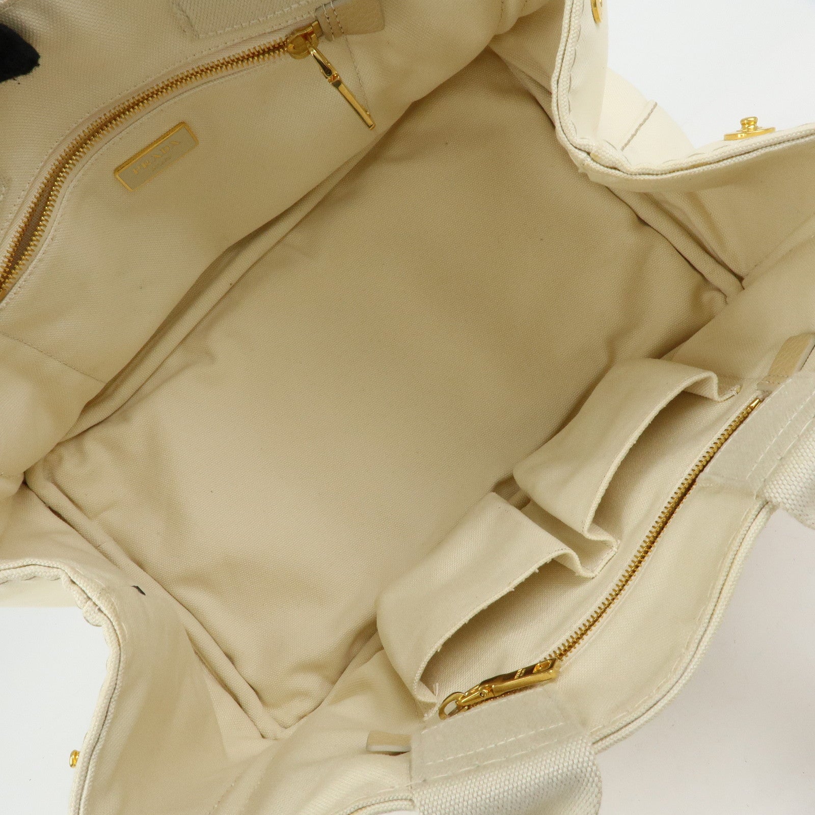 PRADA Canapa Canvas 2Way Bag Tote Bag Hand Bag White BN1877