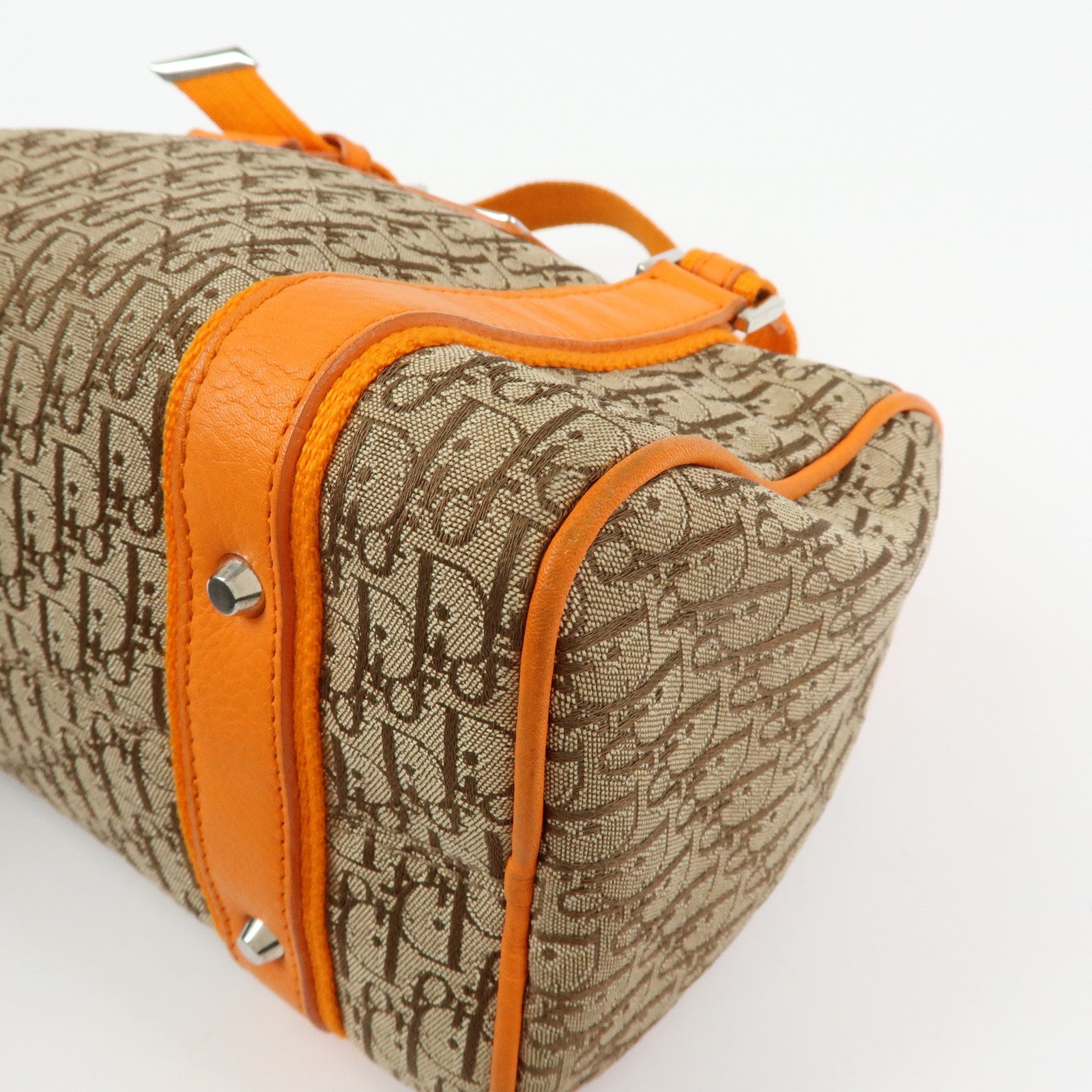 Christian Dior Trotter Canvas Leather Boston Hand Bag Beige Orange