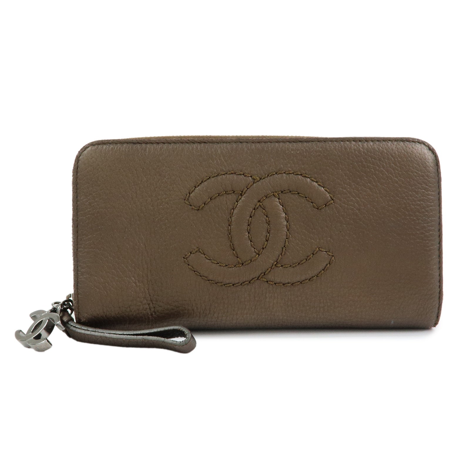CHANEL COCO Mark Luxury Line Calf Leather Long Wallet Brown