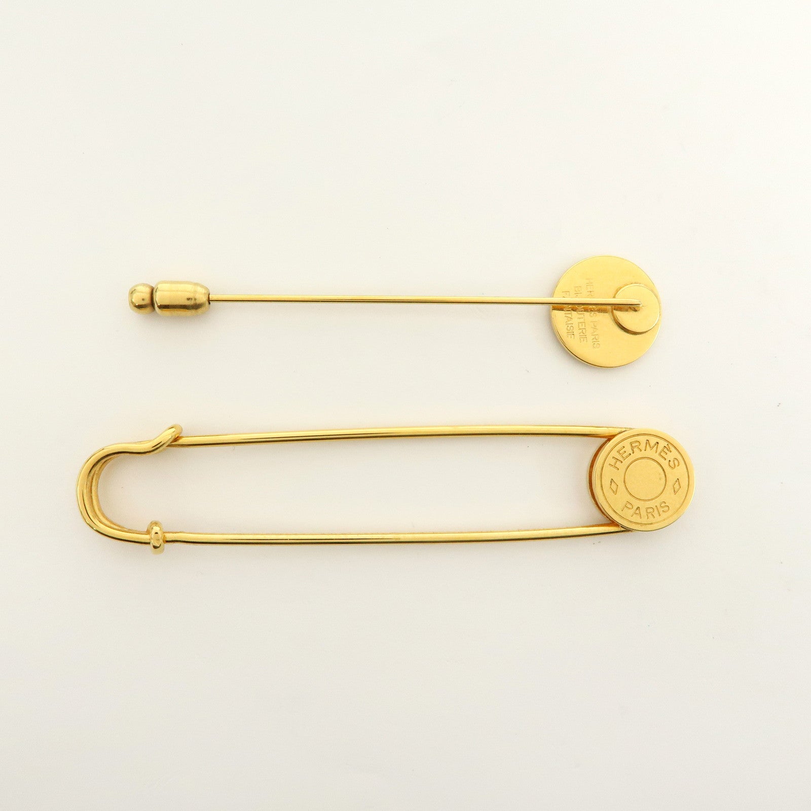 HERMES Sellier Set of 2 Metal Pin Brooch Gold
