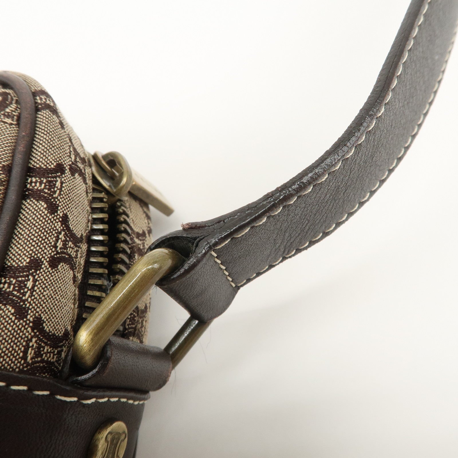 CELINE Macadam Canvas Leather Shoulder Bag Crossbody Bag Brown