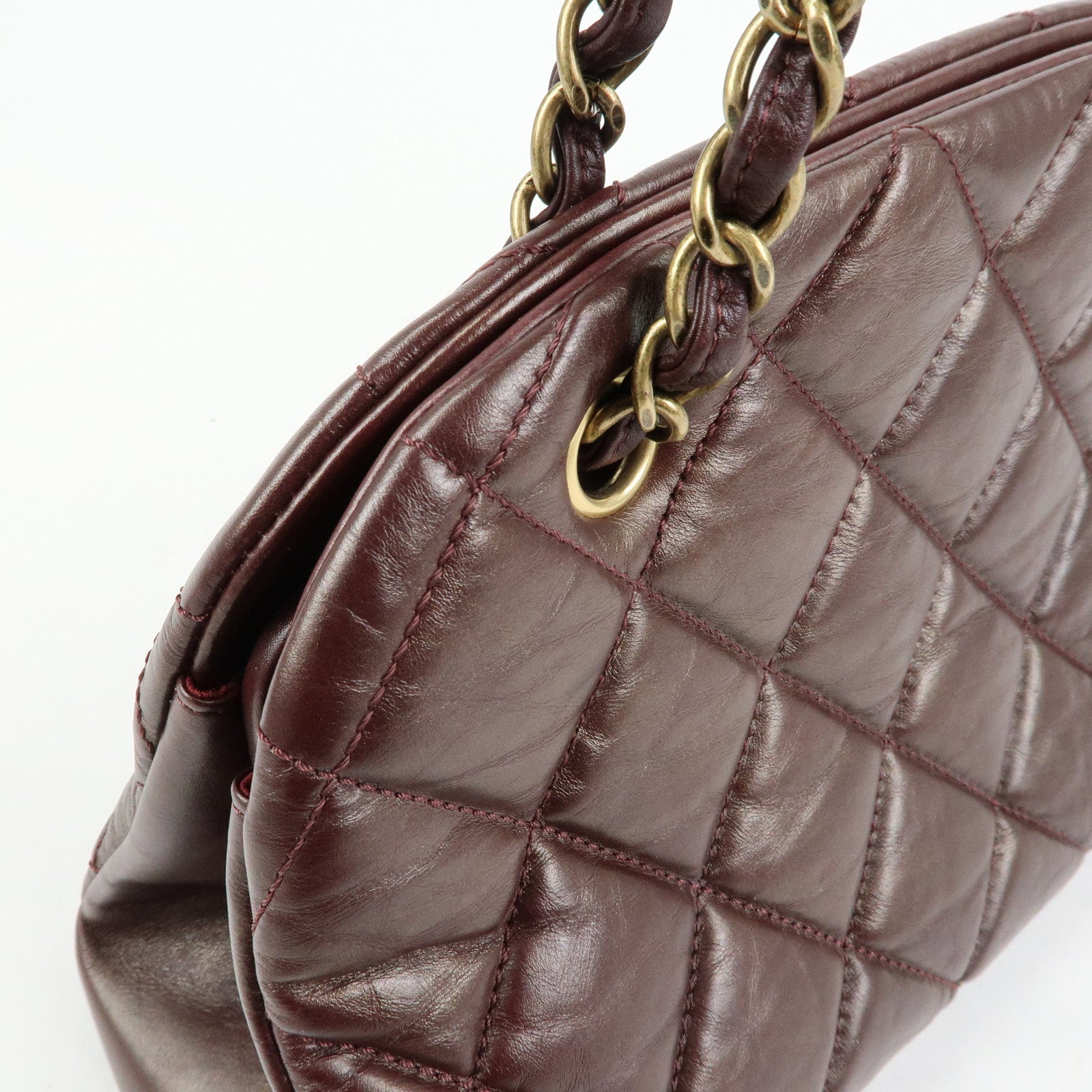 CHANEL Mademoiselle Calf Leather Chain Shoulder Bag Bordeaux