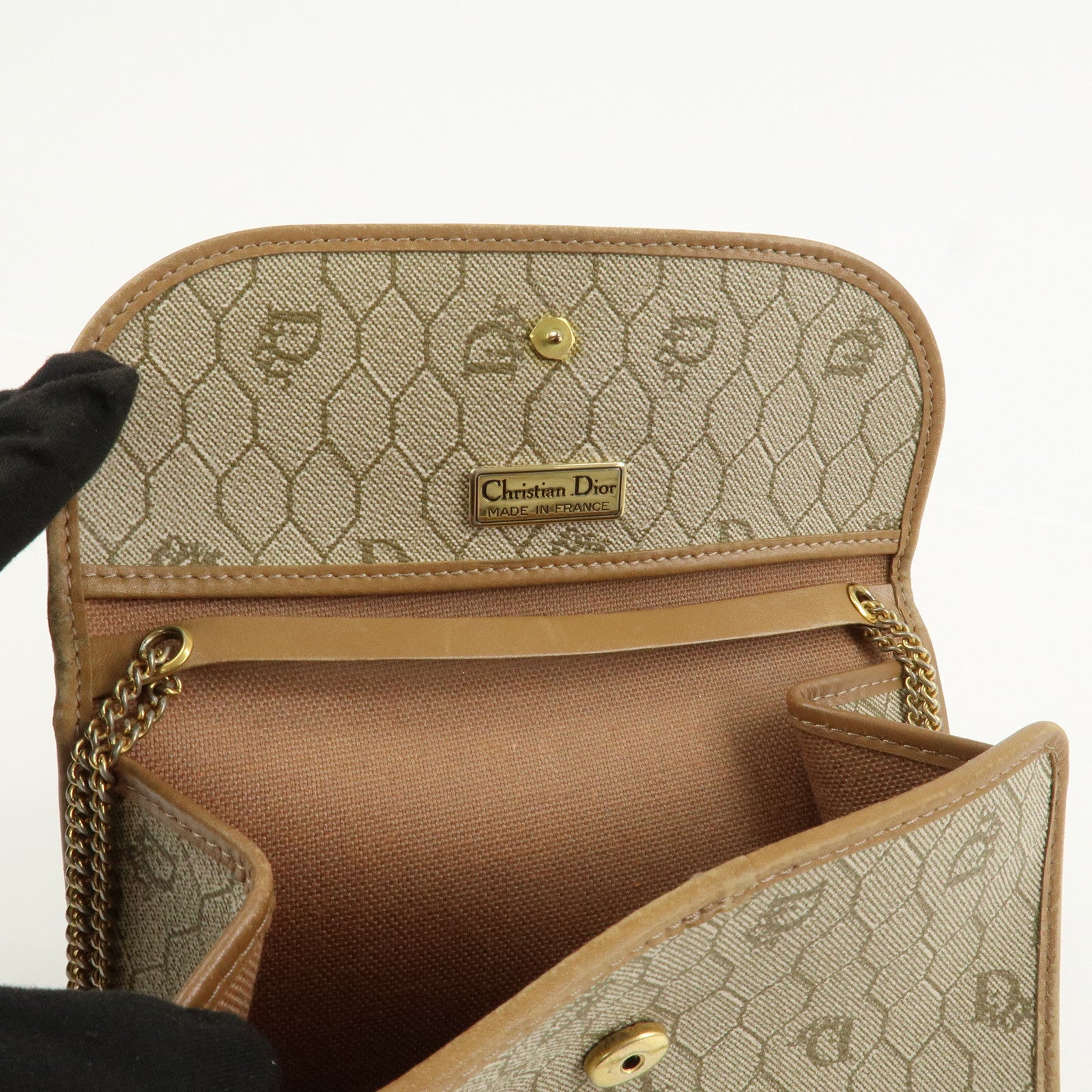 Christian Dior Honeycomb PVC Leather Chain Shoulder Bag Beige