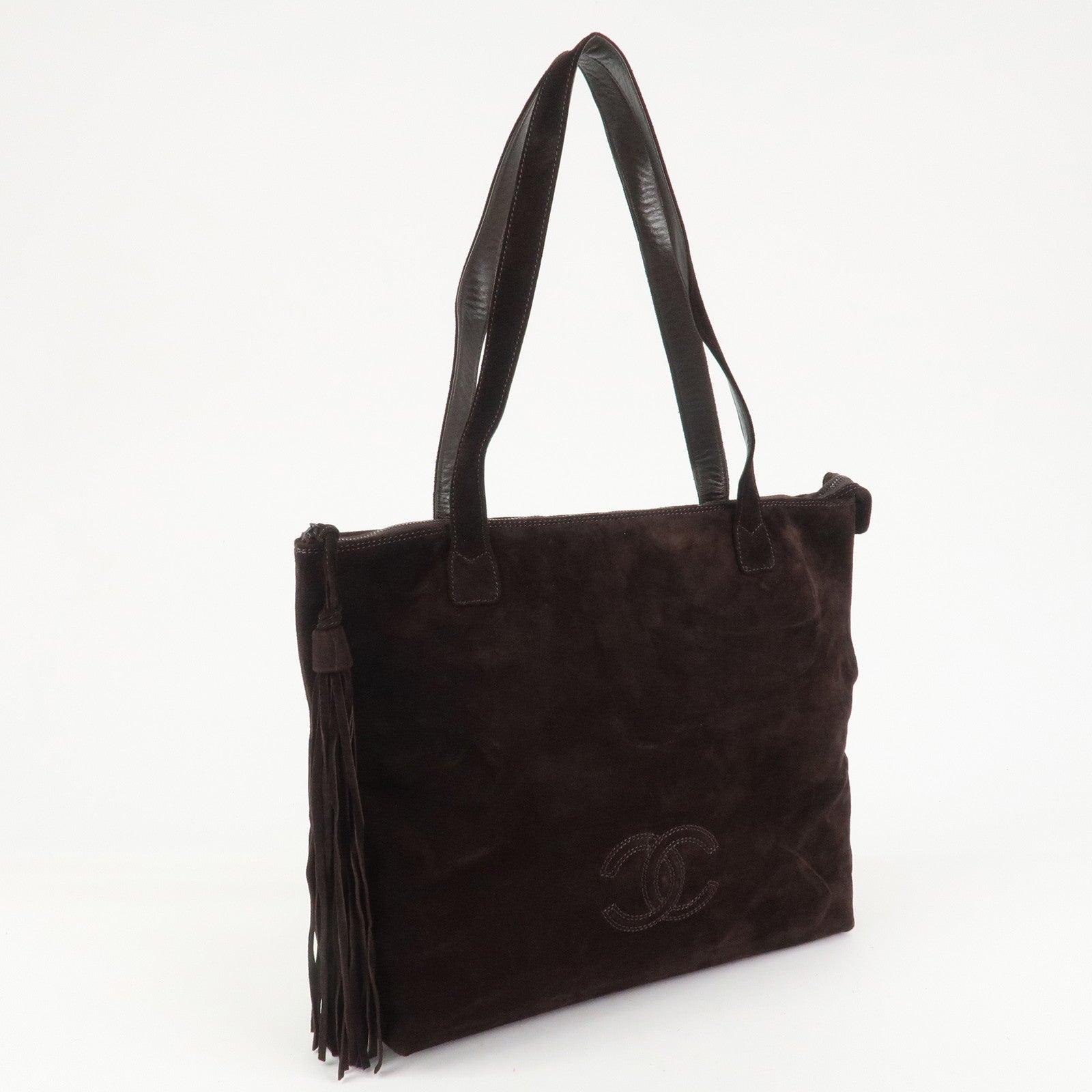 CHANEL COCO Mark Suede Tote Bag Shoulder Bag Brown