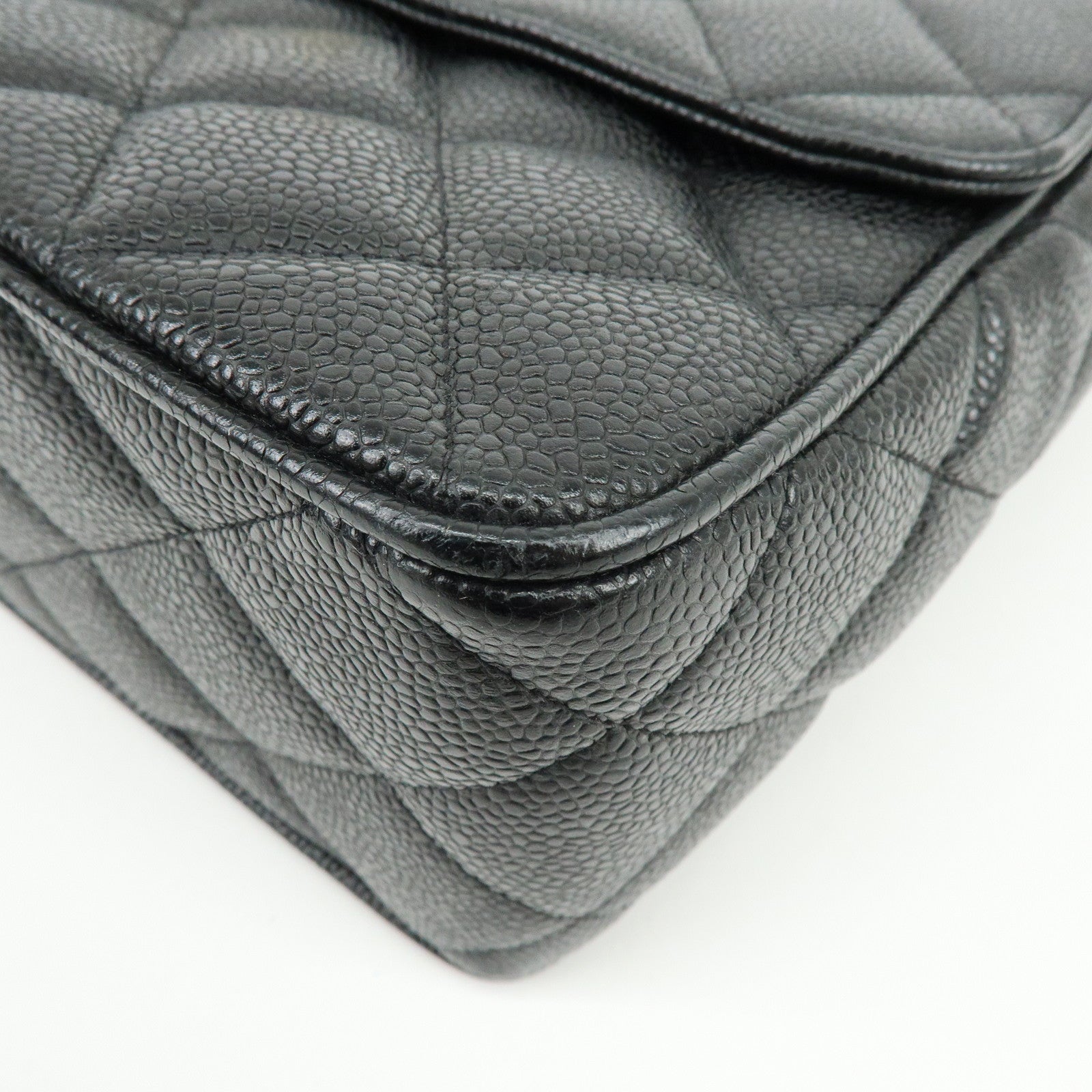 CHANEL Matelasse COCO Mark Caviarskin Chain Shoulder Bag Black