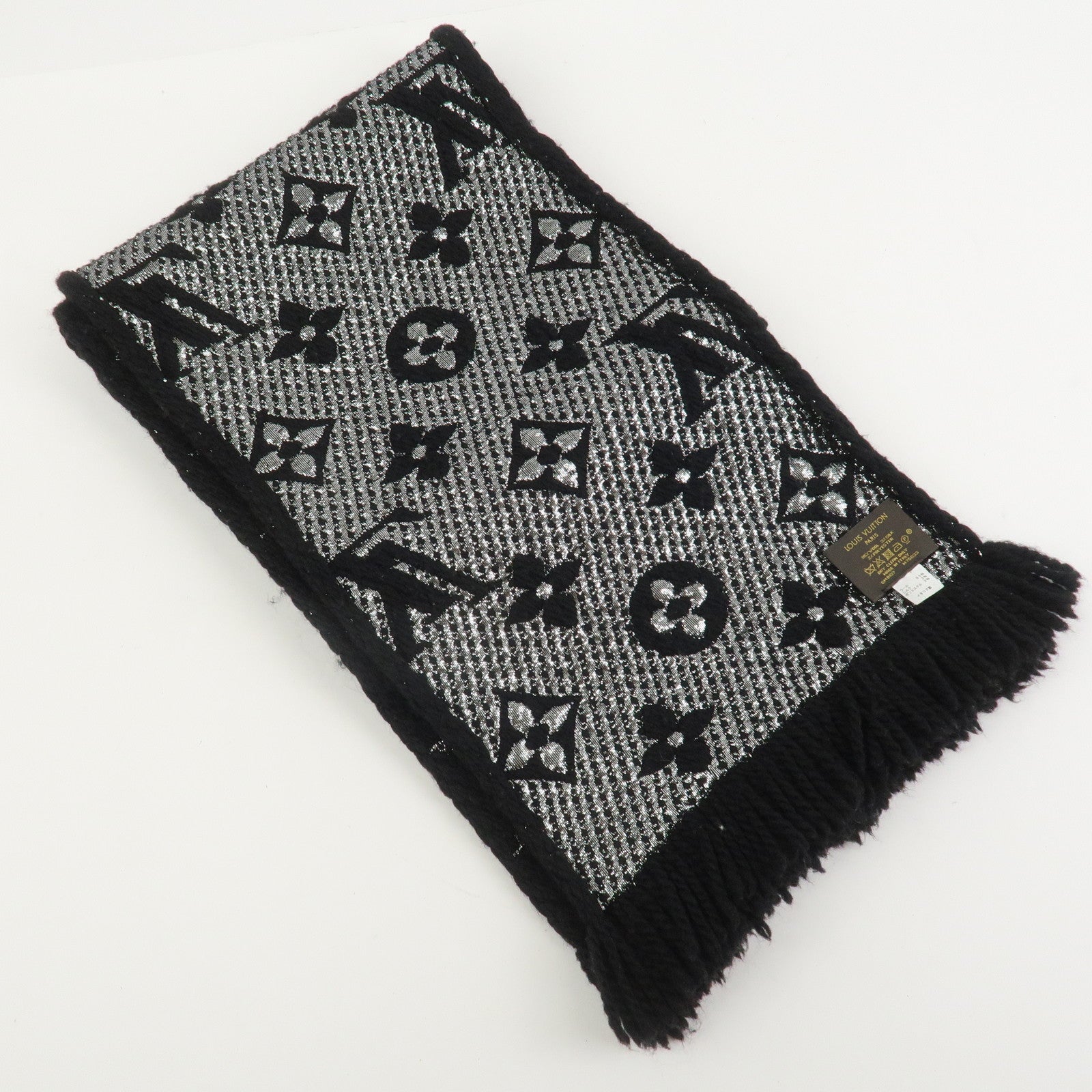 Louis Vuitton Escharp Monogram Shine Wool Silk Scarf Black M75833