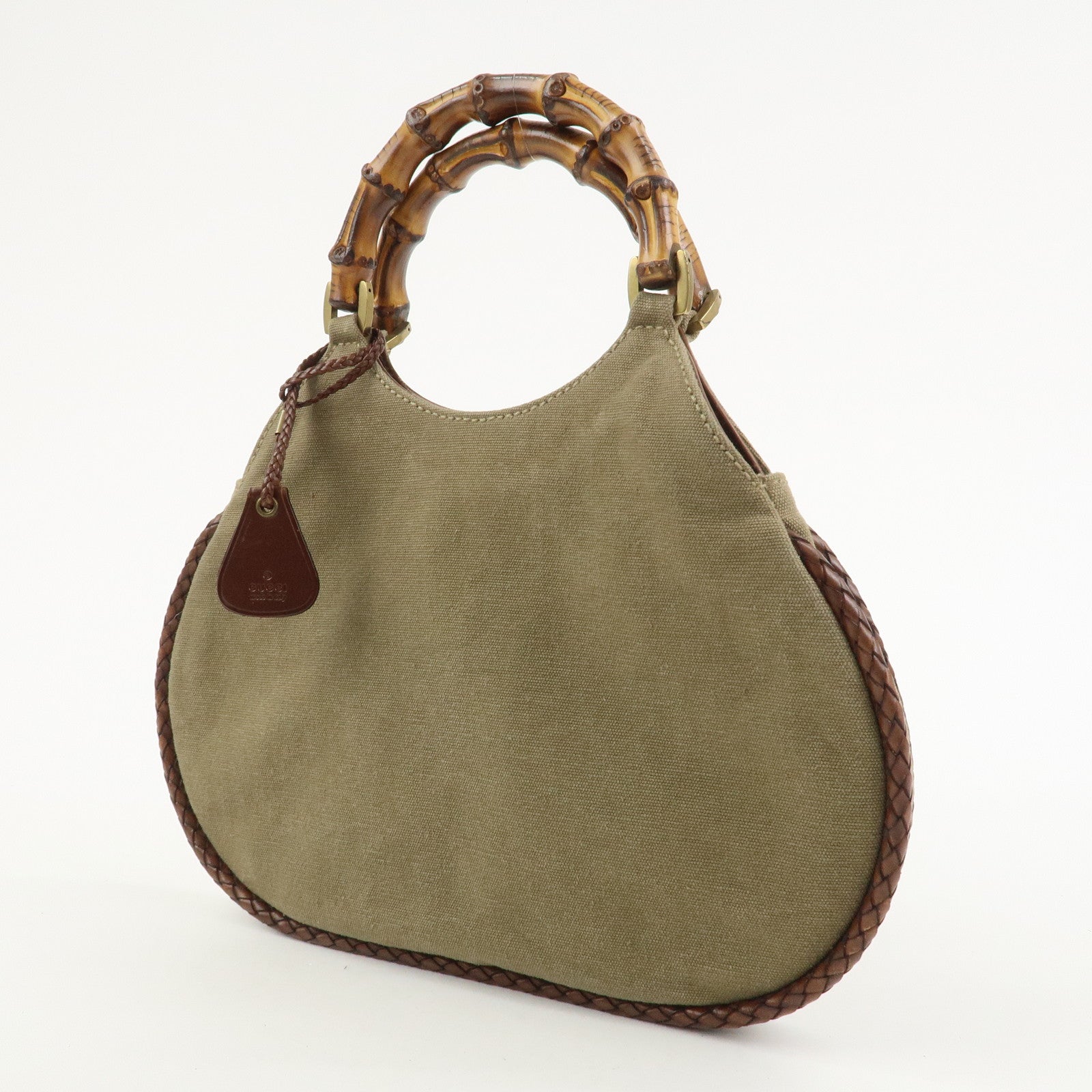 GUCCI Bamboo Canvas Leather Shoulder Bag Hand Bag Brown 109128