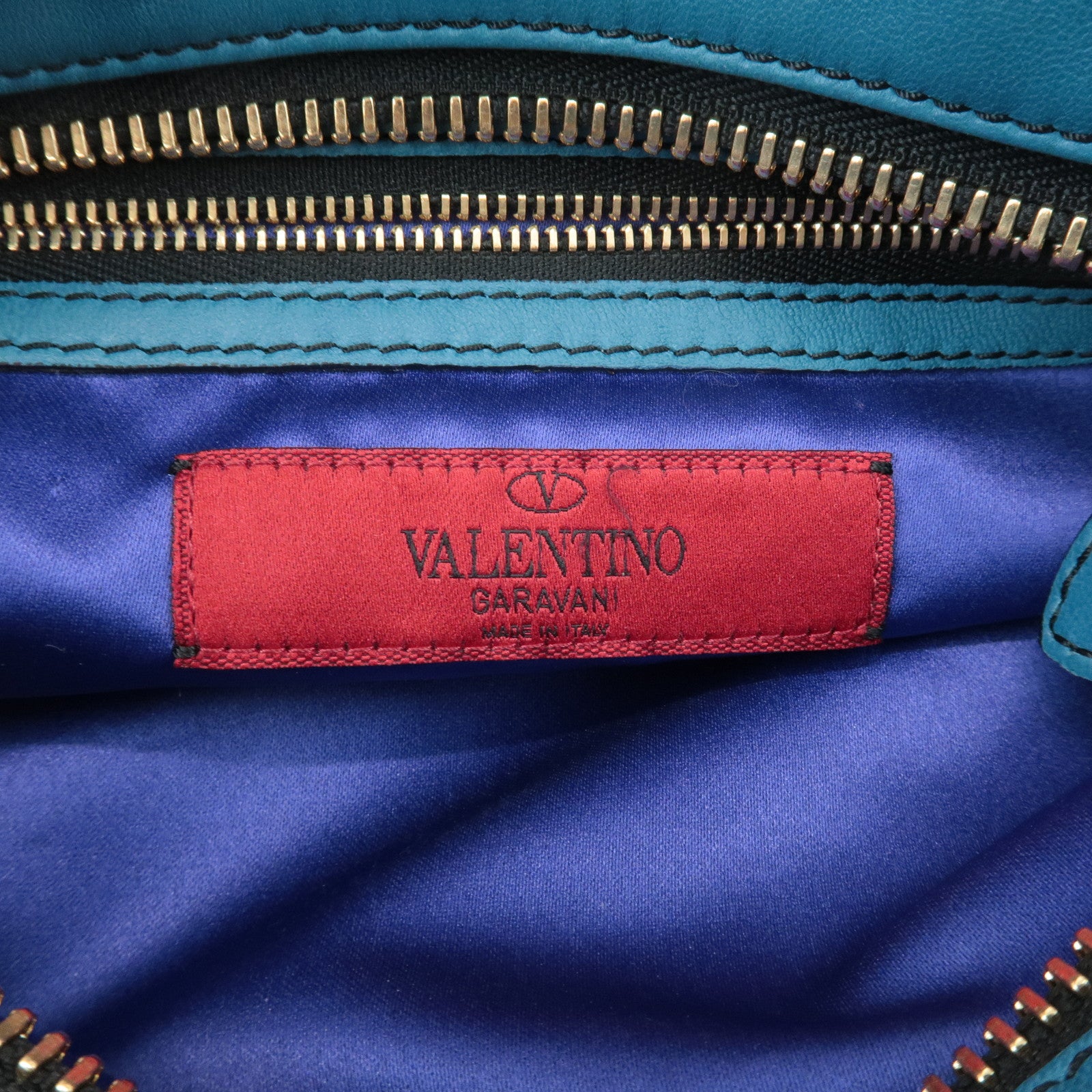 VALENTINO Leather Ribbon Clutch Bag Hand Bag Pouch Blue Used