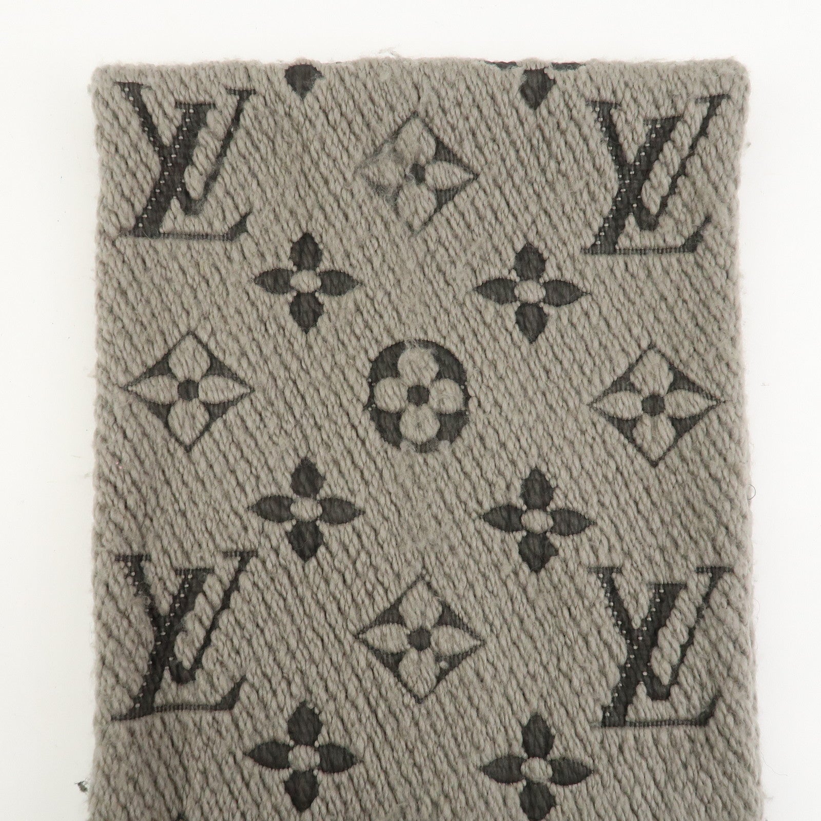 Louis Vuitton Monogram Escharp Logomania Wool Silk Scarf Gray