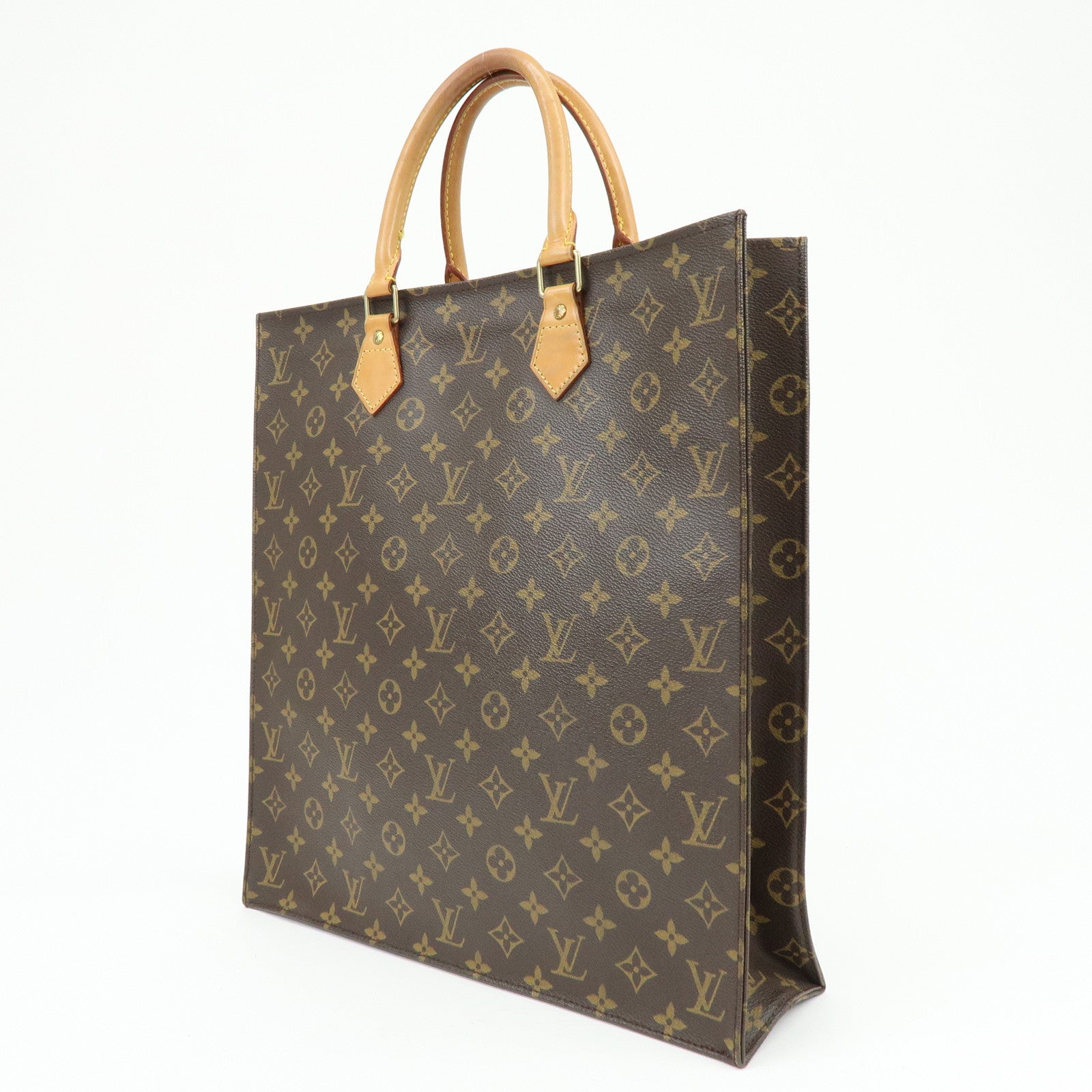 Louis Vuitton Monogram Sac Plat Tote Bag Hand Bag Brown M51140