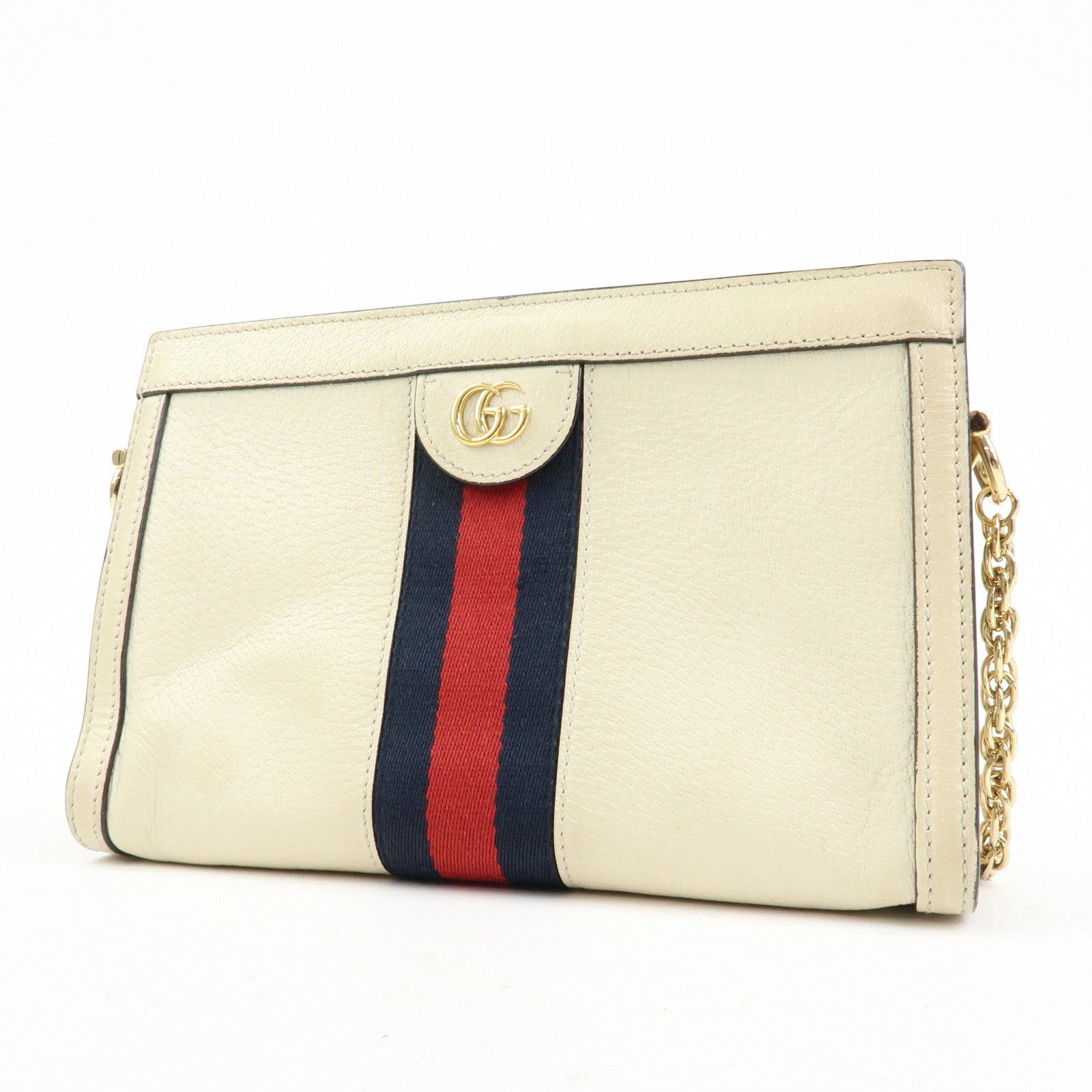 GUCCI Ophidia Sherry Leather Shoulder Bag Cutch Bag Ivory 503877