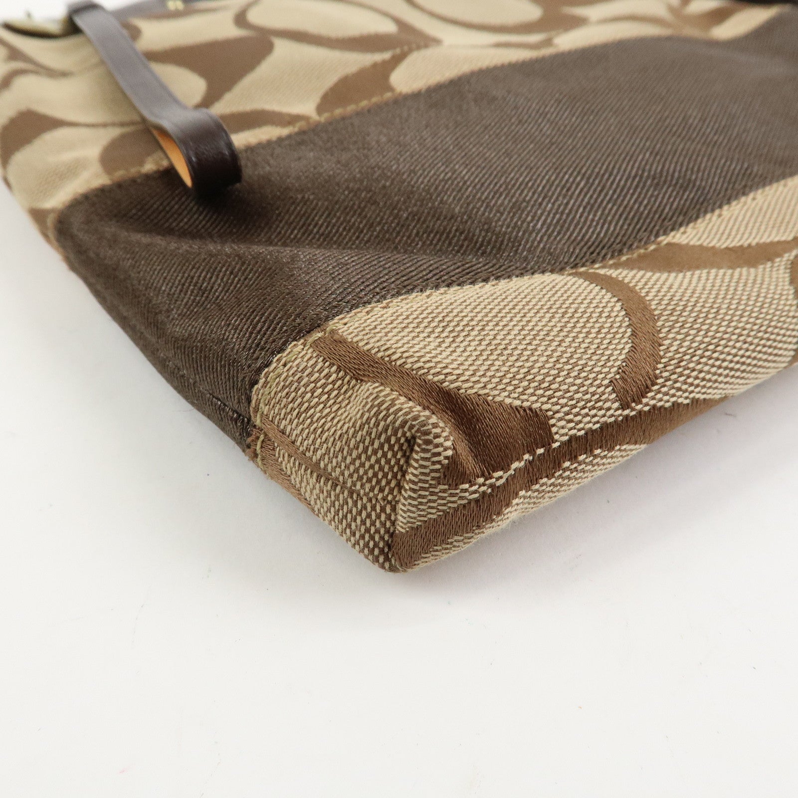 COACH Signature Canvas Leather Shoulder Crossbody Bag Beige Brown