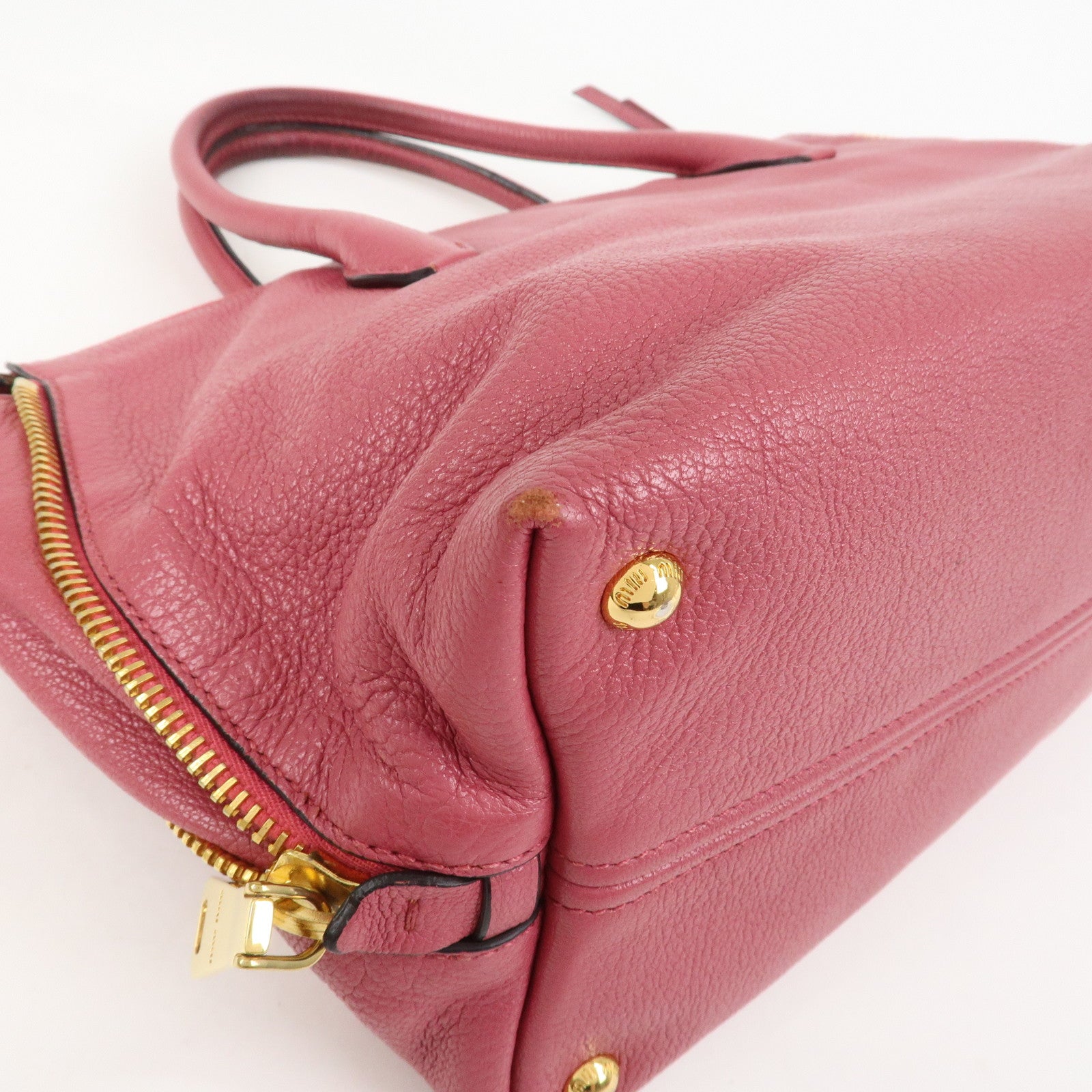 MIU MIU Logo Madras Leather 2WAY Bag Hand Bag Shoulder Bag RN1016