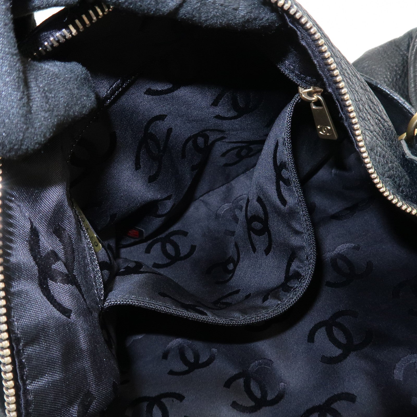 CHANEL Logo Leather Shoulder Bag Hand Bag Black