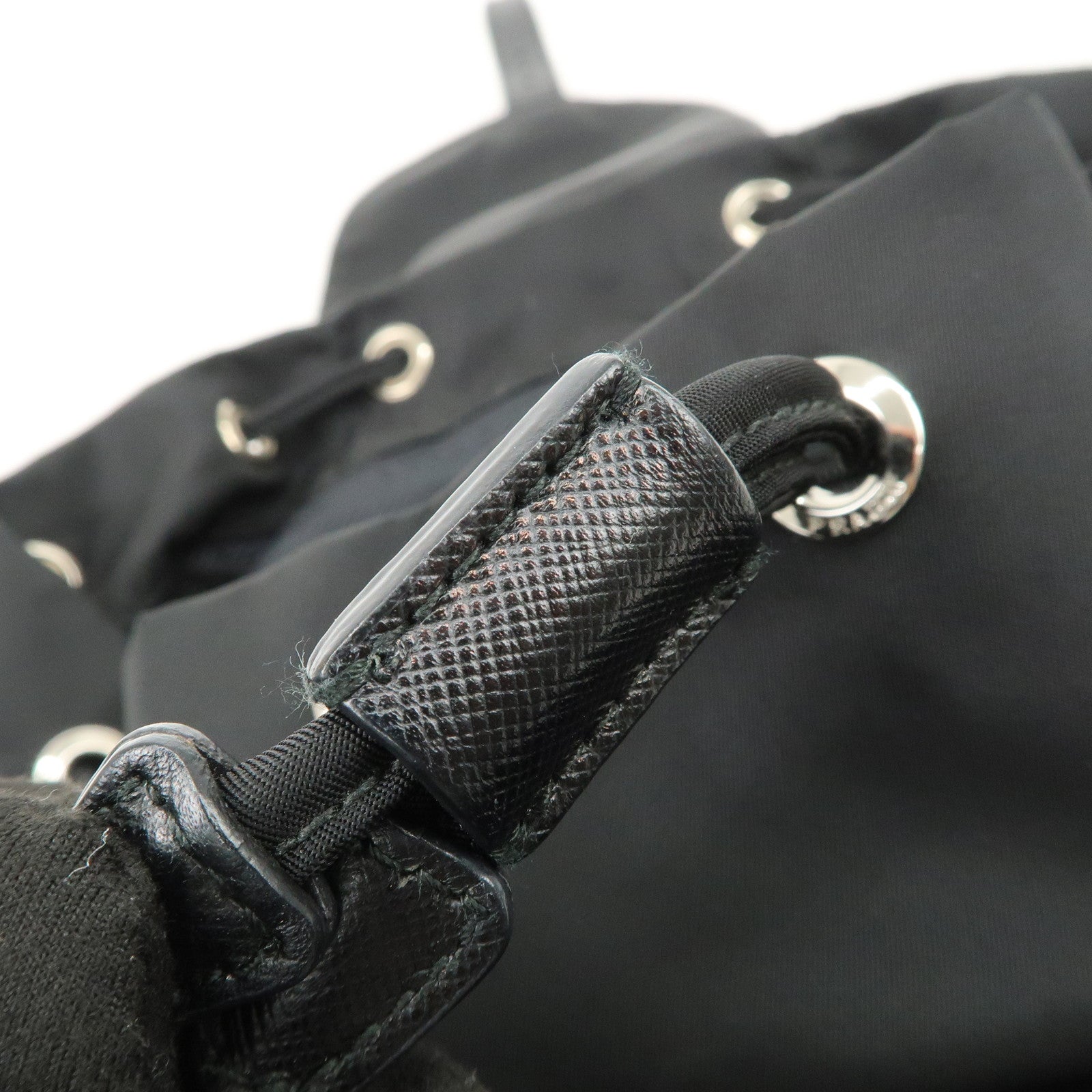 PRADA Triangle Logo Nylon Leather Backpack Rucksack Black 1BZ032