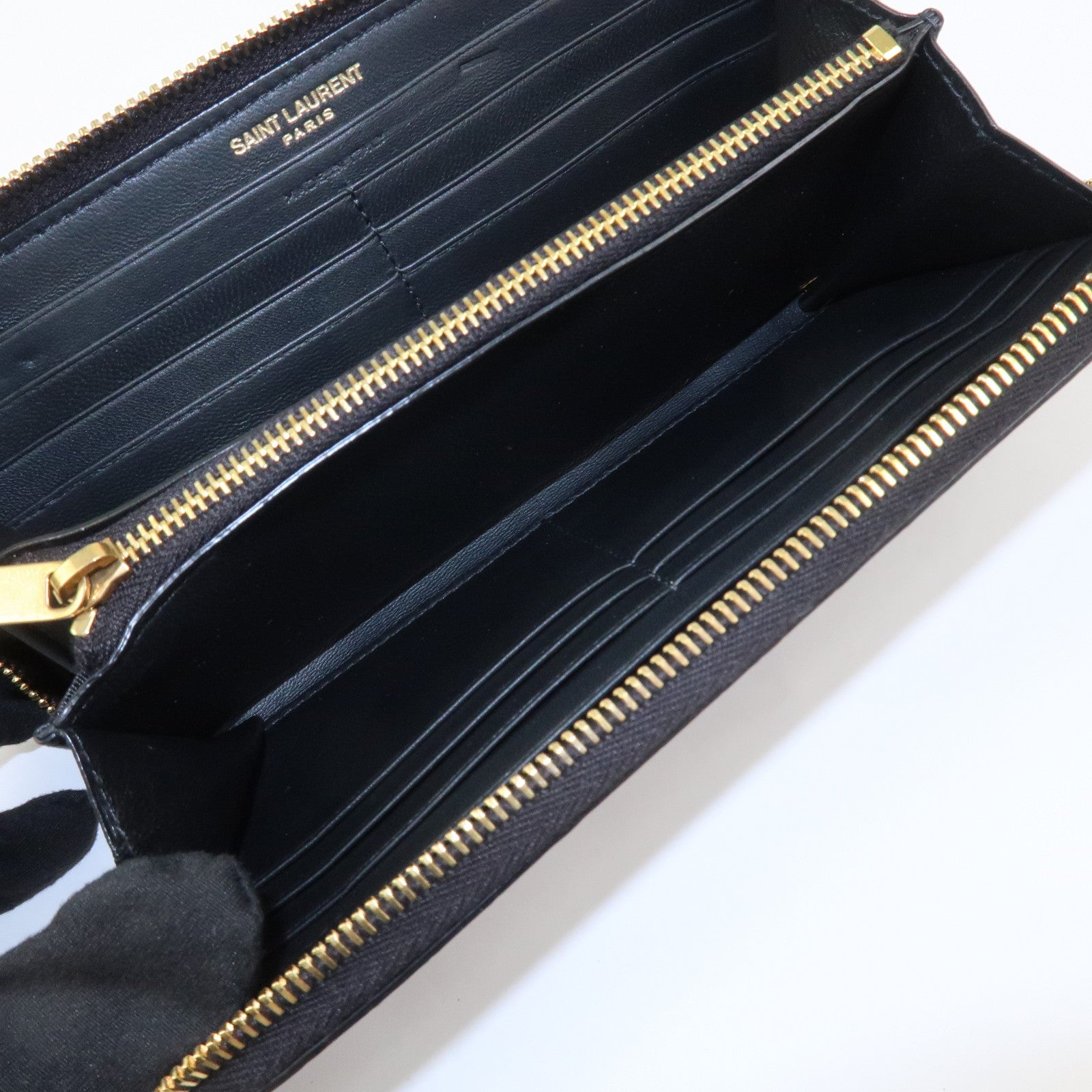 SAINT LAURENT Logo Emboss Leather Zippy Long Wallet Black