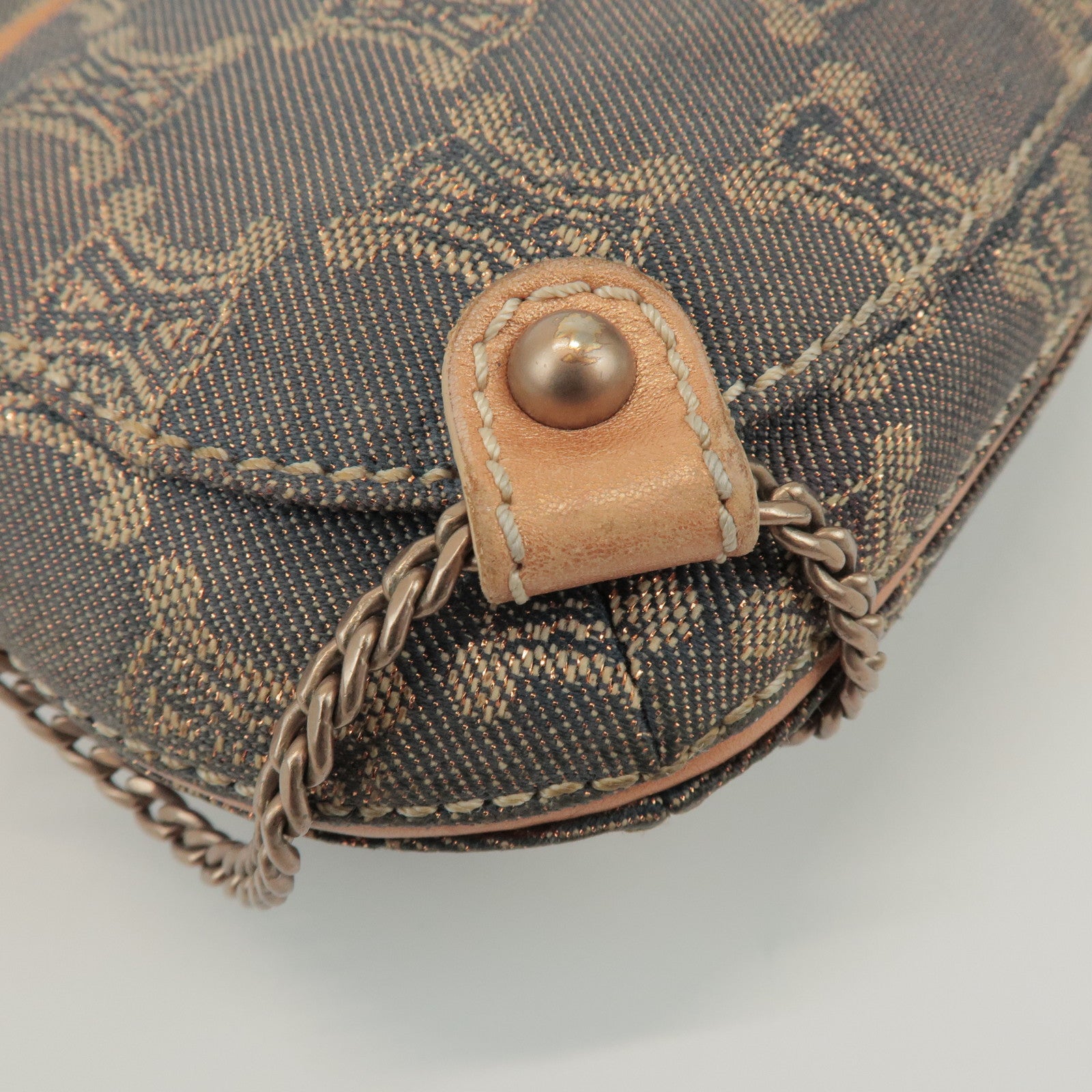 CELINE Macadam Denim Leather Shoulder Bag Metallic Pink Beige