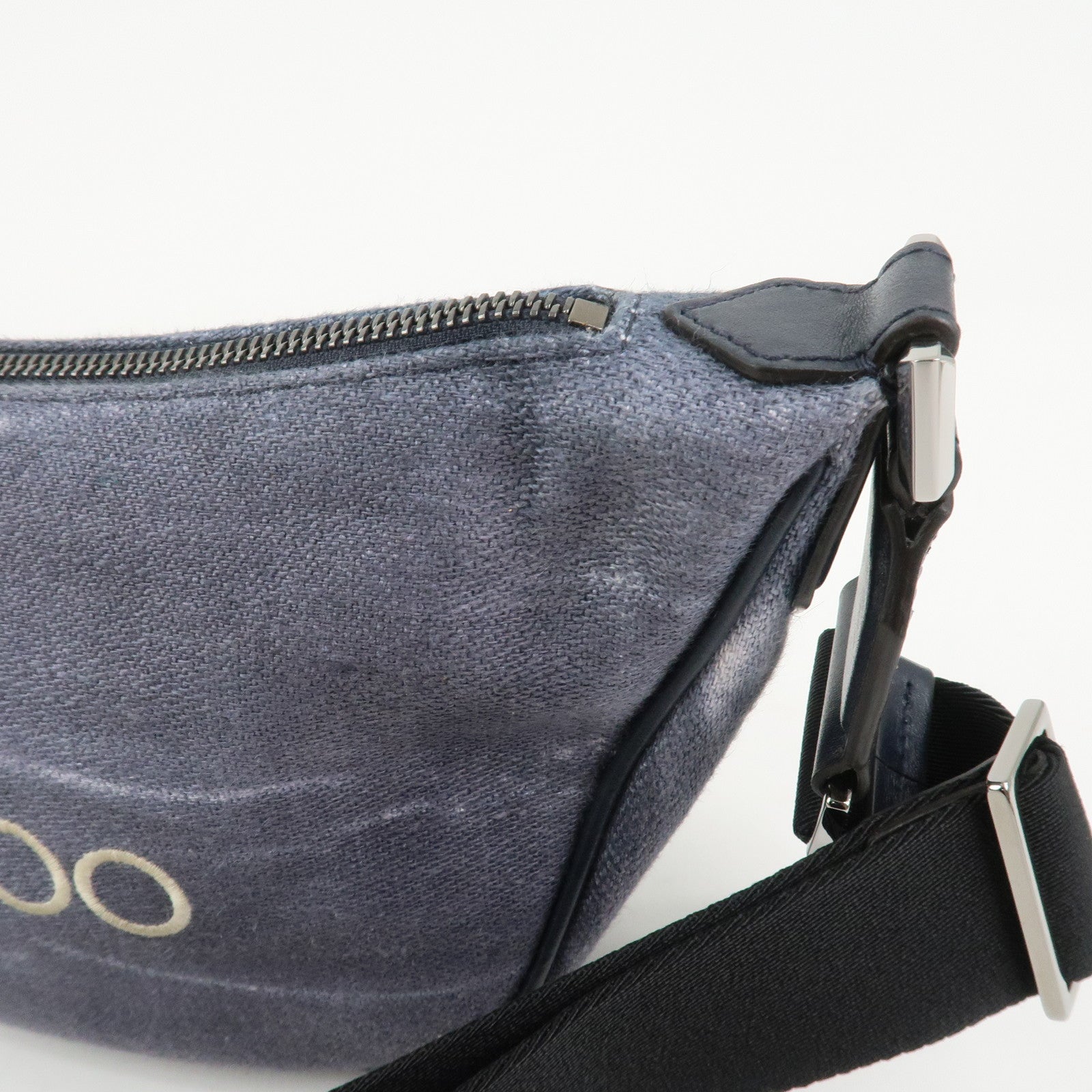 JIMMY CHOO Logo Canvas Leather Shoulder Bag Crossbody Bag Navy