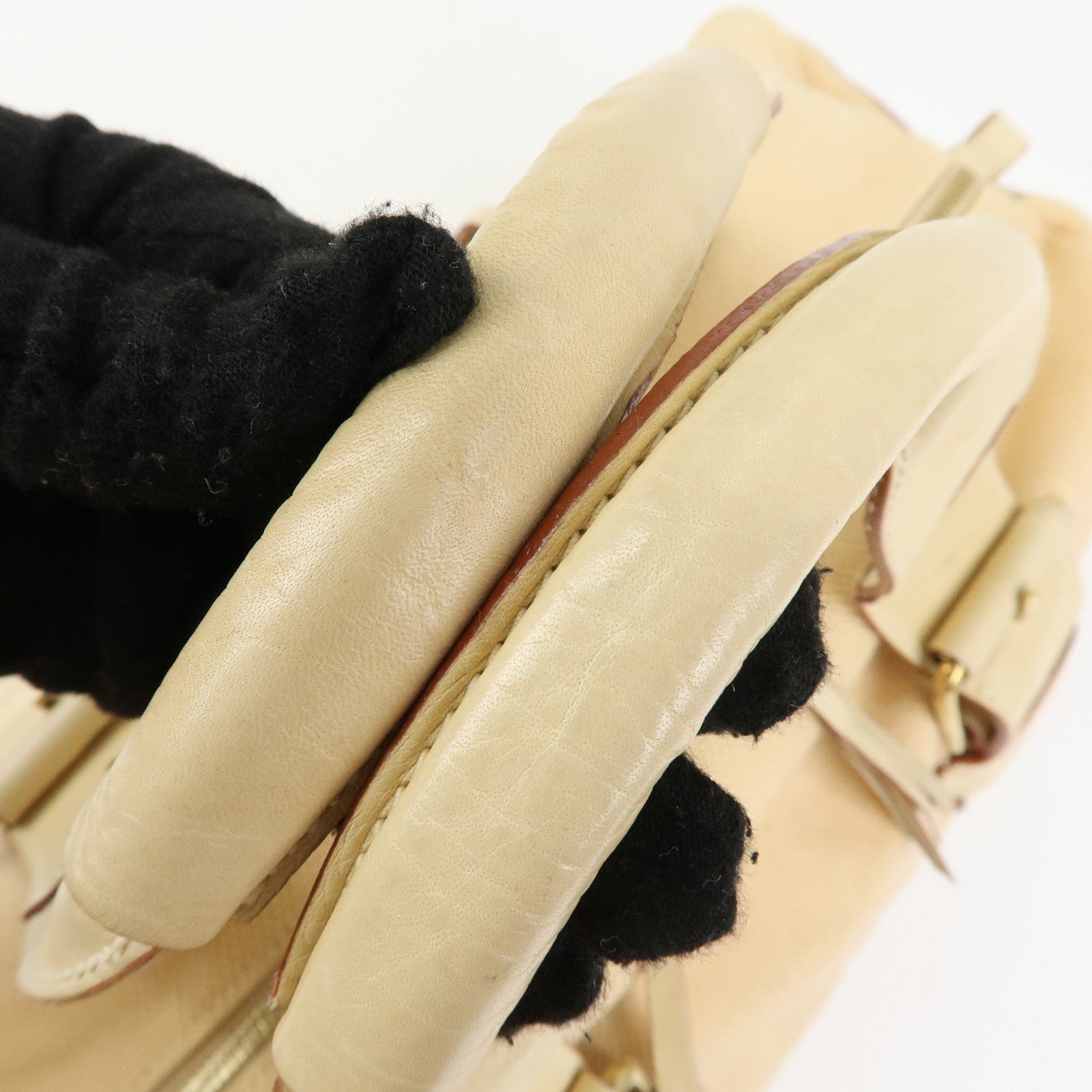 Chloe Cotton Leather Boston Bag Hand Bag Shoulder Bag Beige
