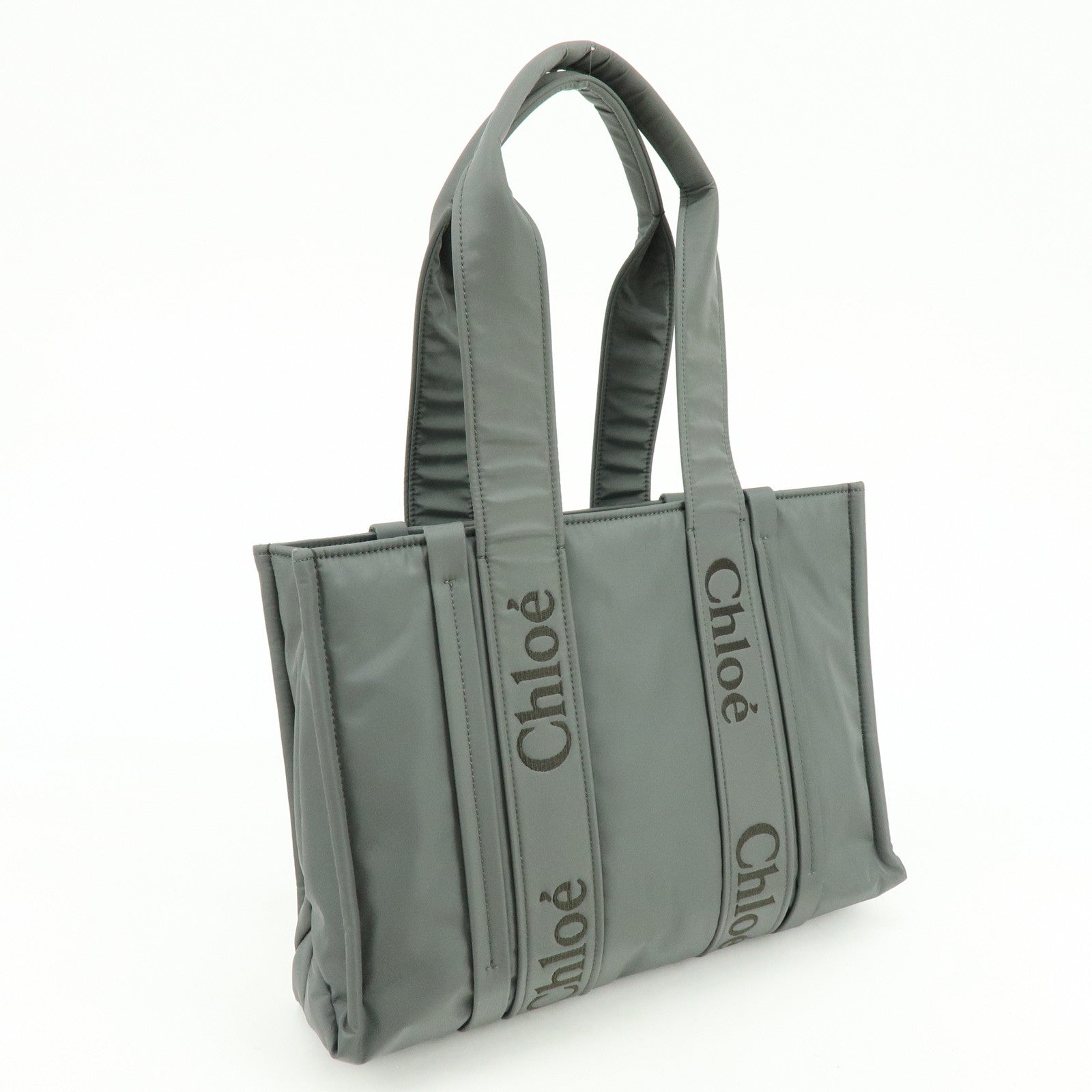 Chloe Woody Nylon Tote Bag Shoulder Bag Gray