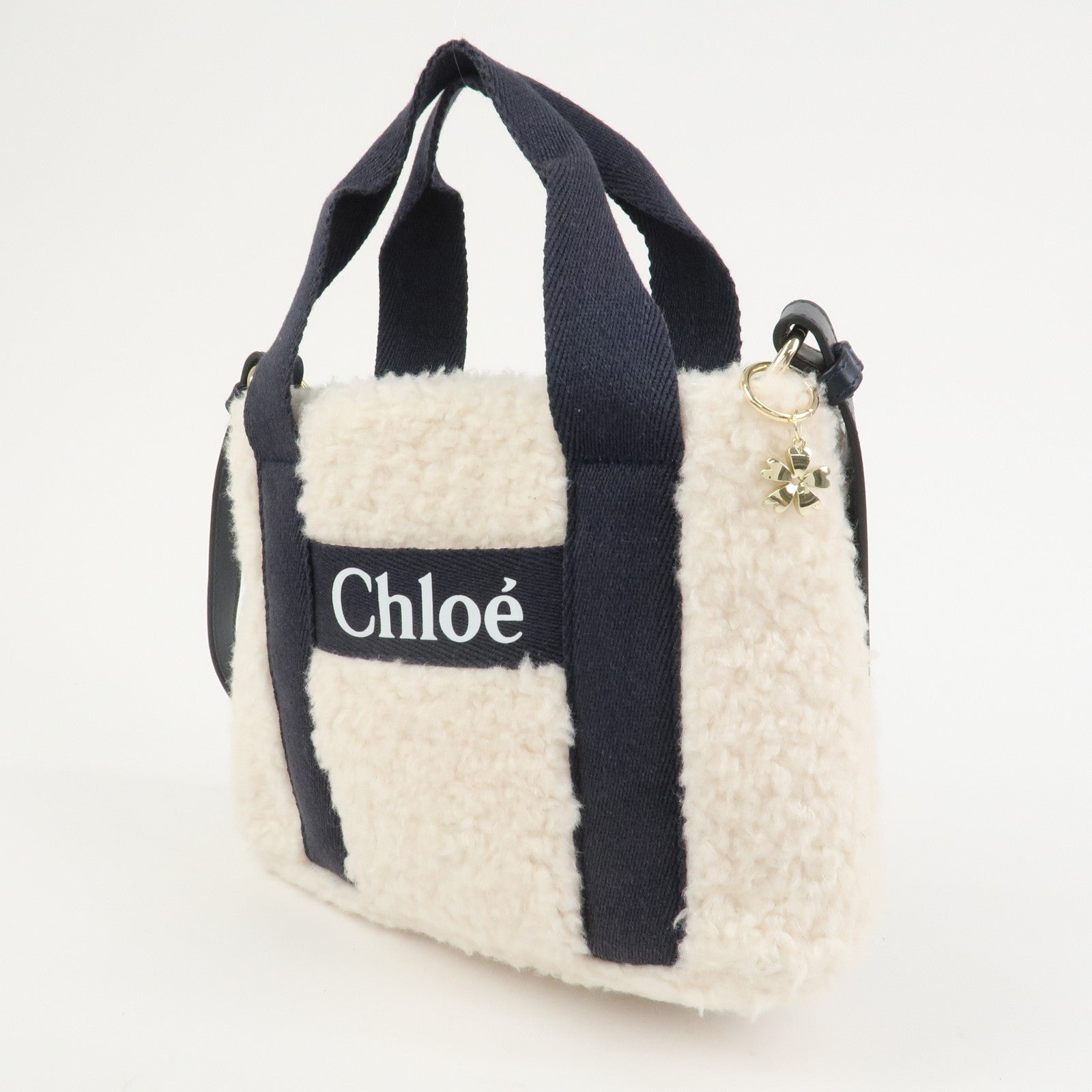 Chloe Fur Leather 2Way Bag Shoulder Bag Hand Bag Ivory Navy