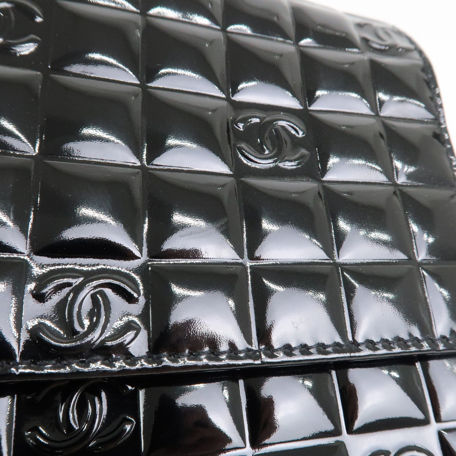 CHANEL Chocolate Bar COCO Mark Patent Leather Hand Bag Black
