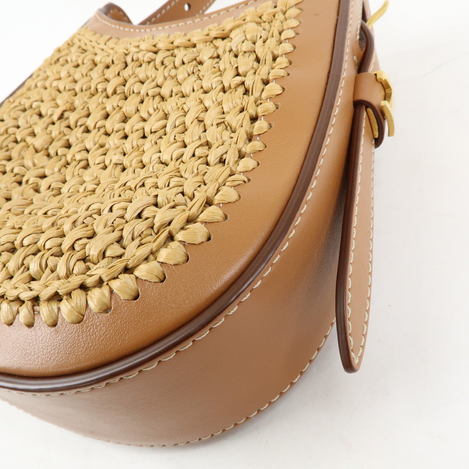 TOD'S Oboe Raffia Leather Shoulder Bag Crossbody Bag Beige Brown