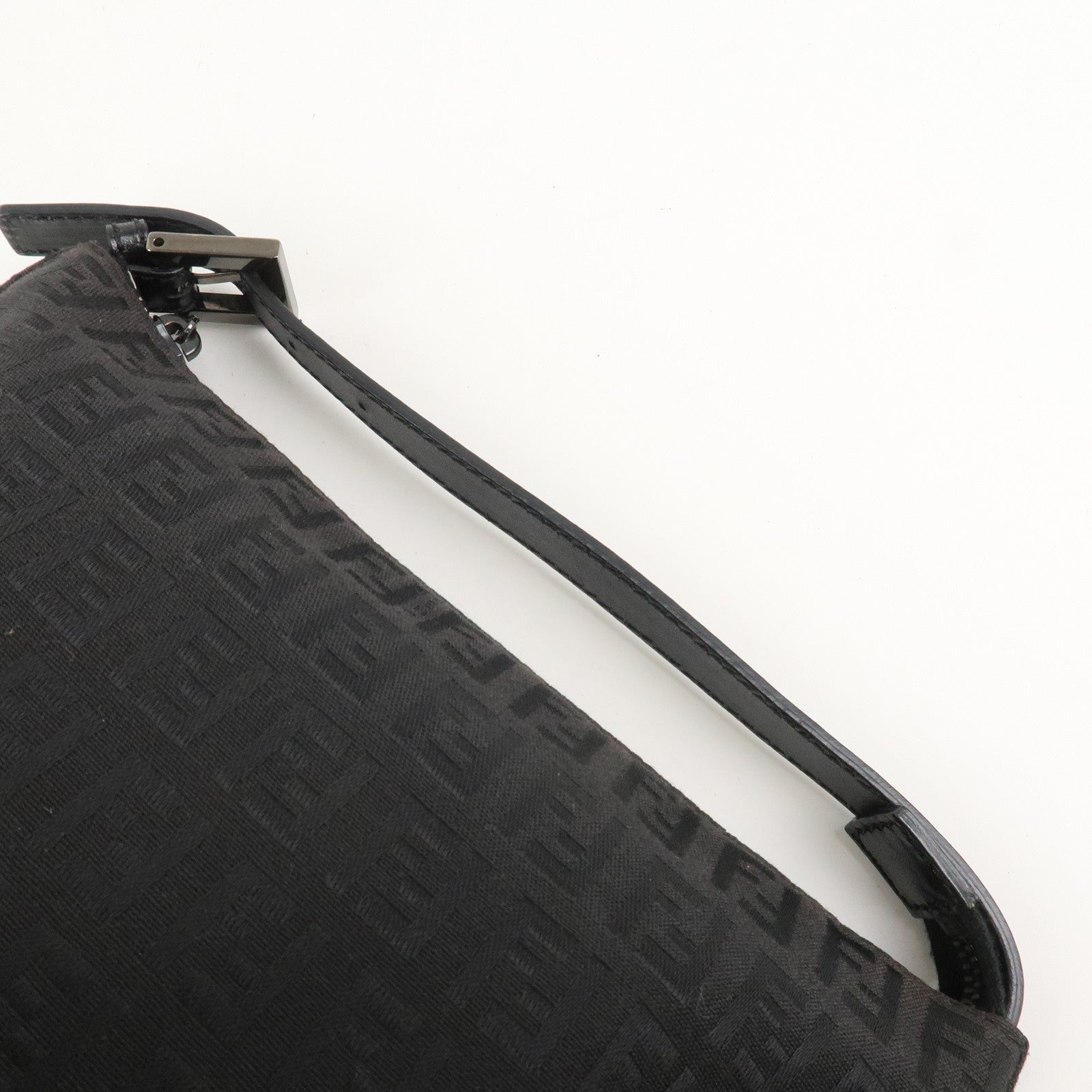 FENDI Zucchino Canvas Leather Hand Bag Pouch Black 8N0005