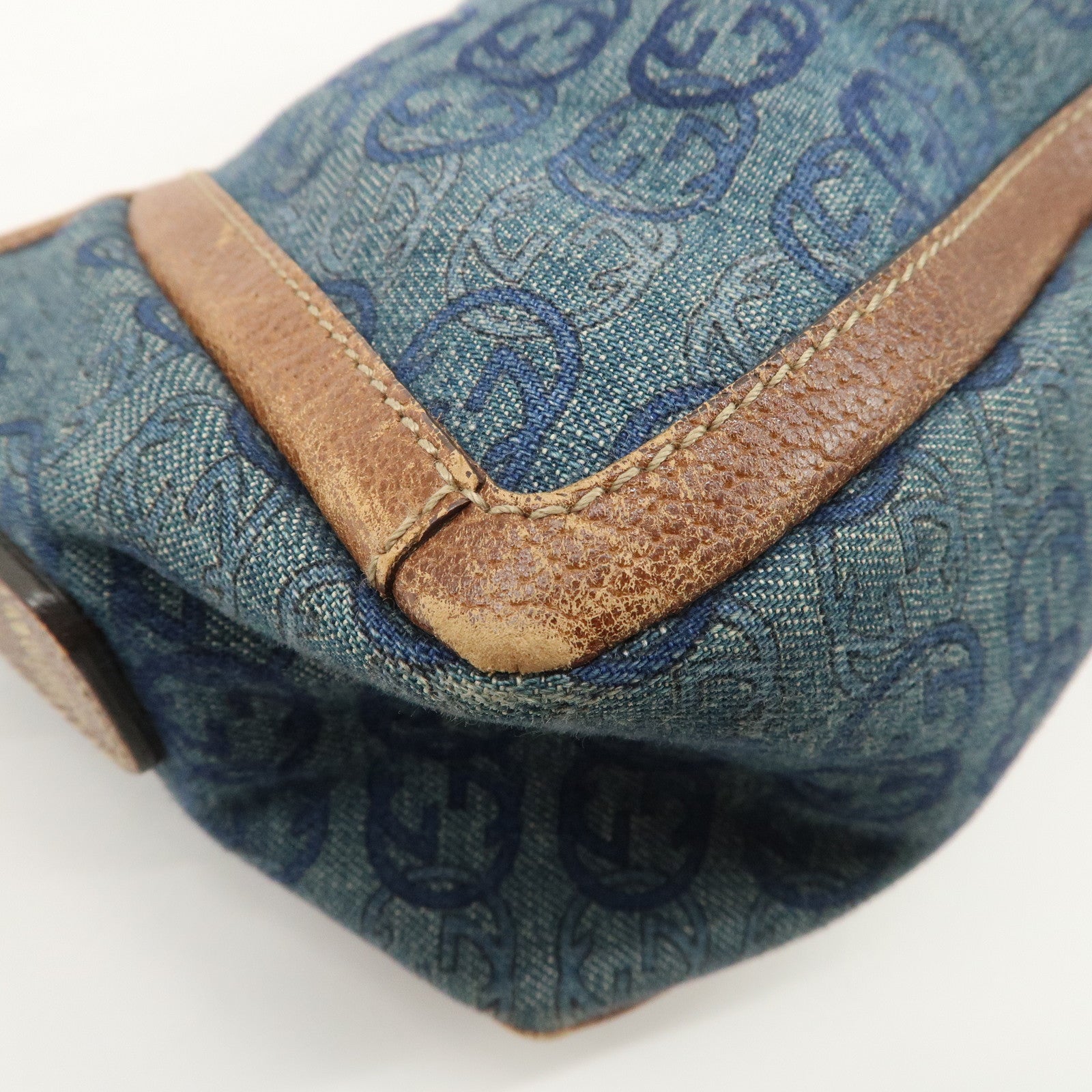 GUCCI Abbey Denim Leather Shoulder Bag Hand Bag Blue 130939 Used