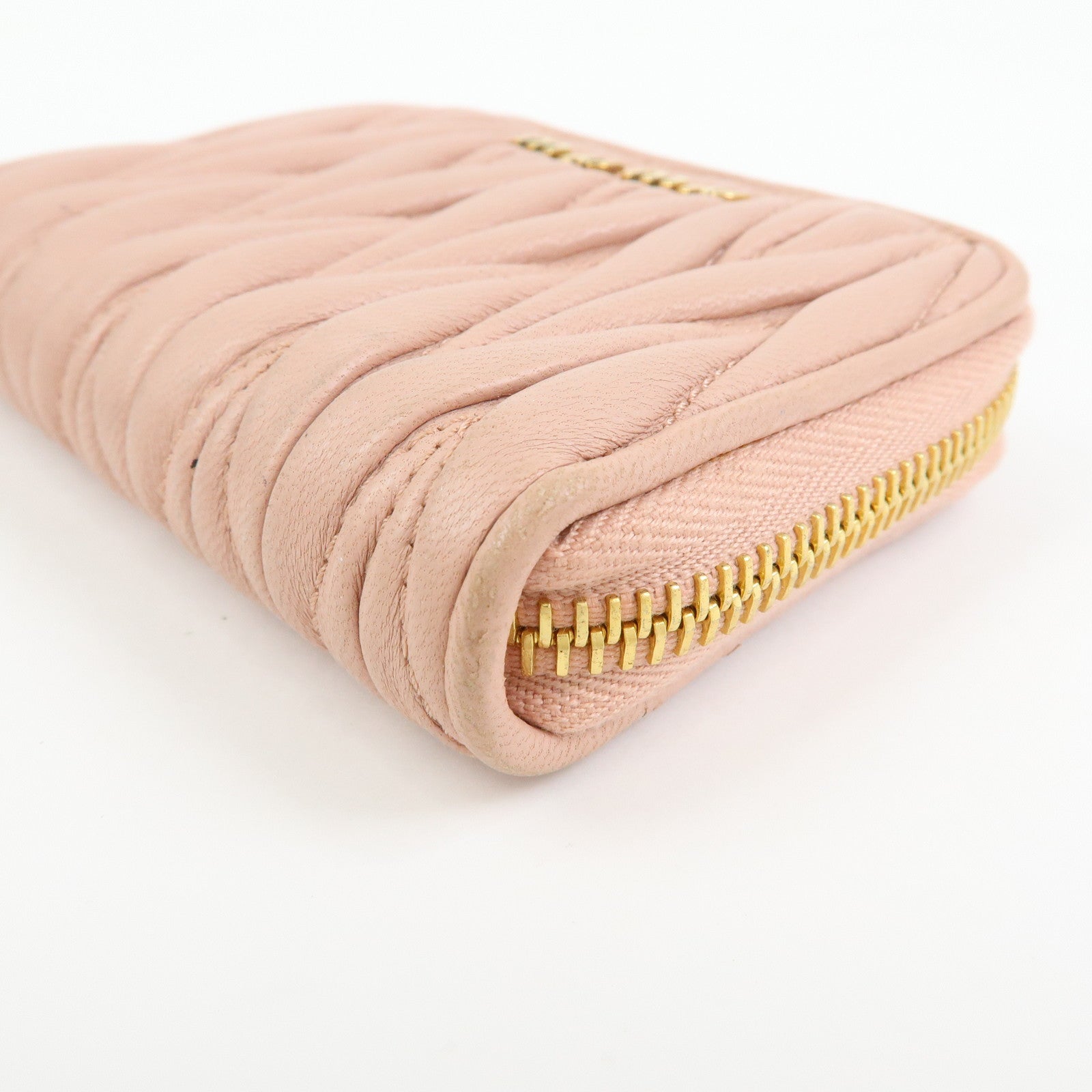 MIU MIU Matelasse Nappa Leather Compact Zippy Wallet Pink