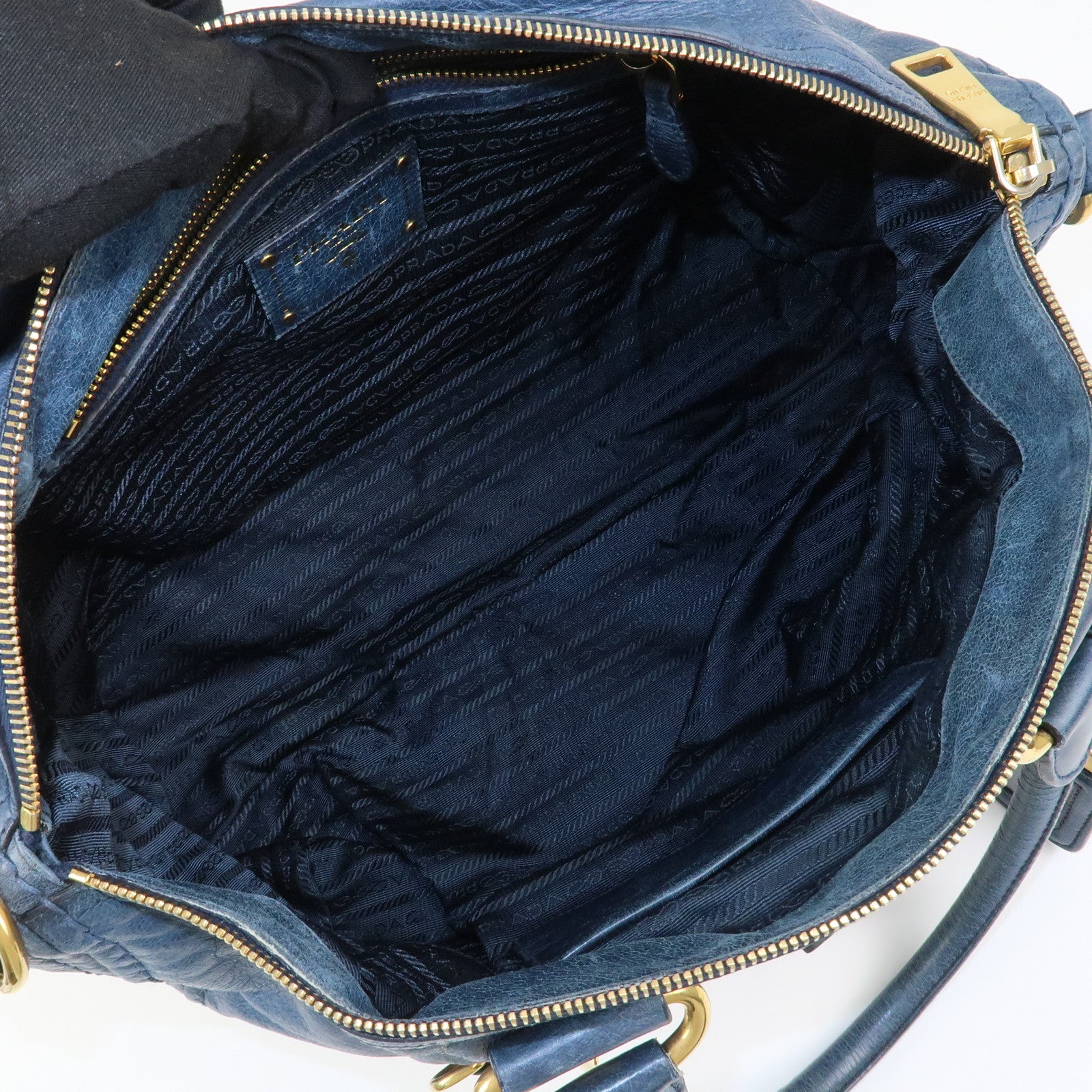 PRADA Logo Leather 2Way Bag Shoulder Bag Hand Bag Blue BL0678