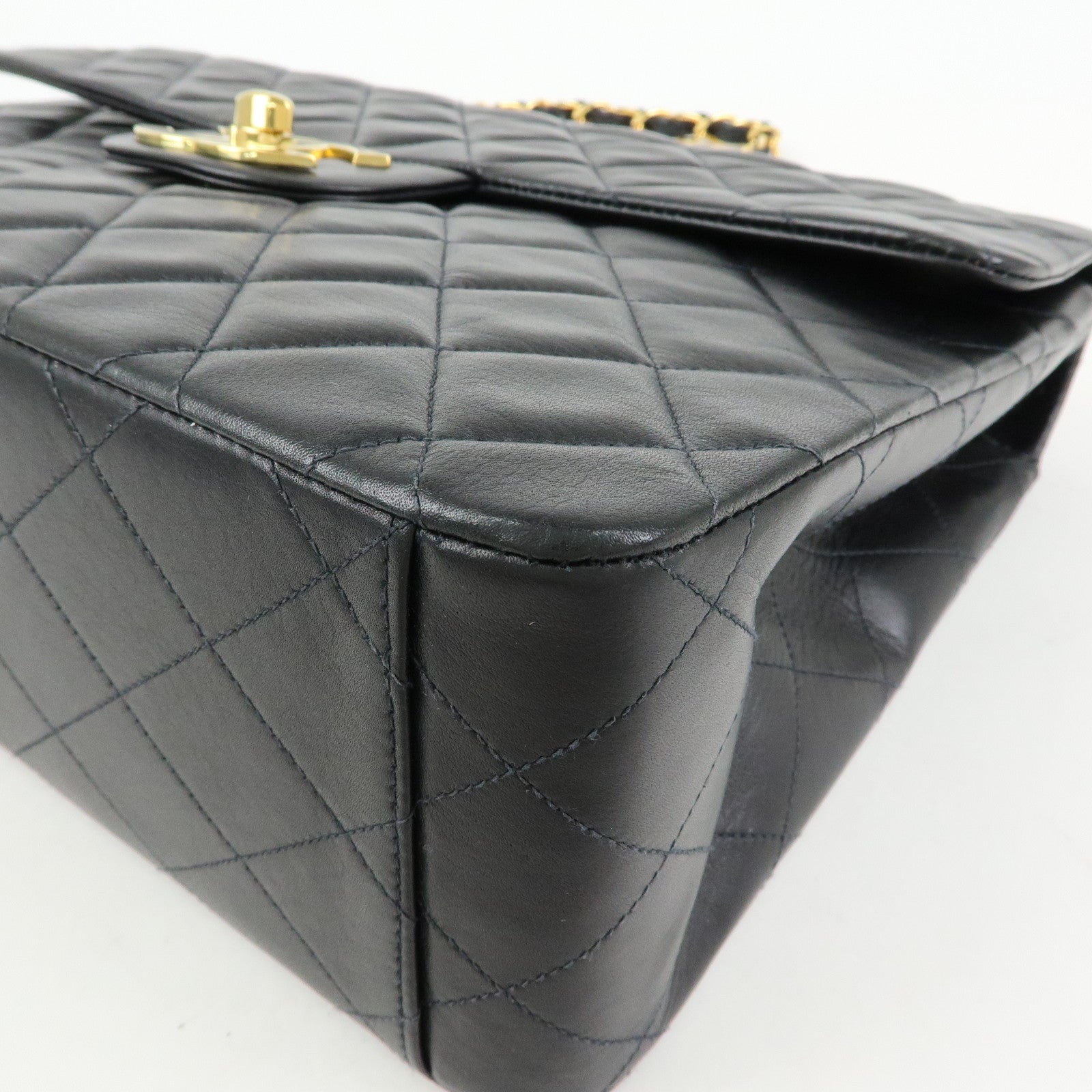 CHANEL Jumbo Matelasse 34 Lamb Skin Flap Shoulder Bag Black A01094