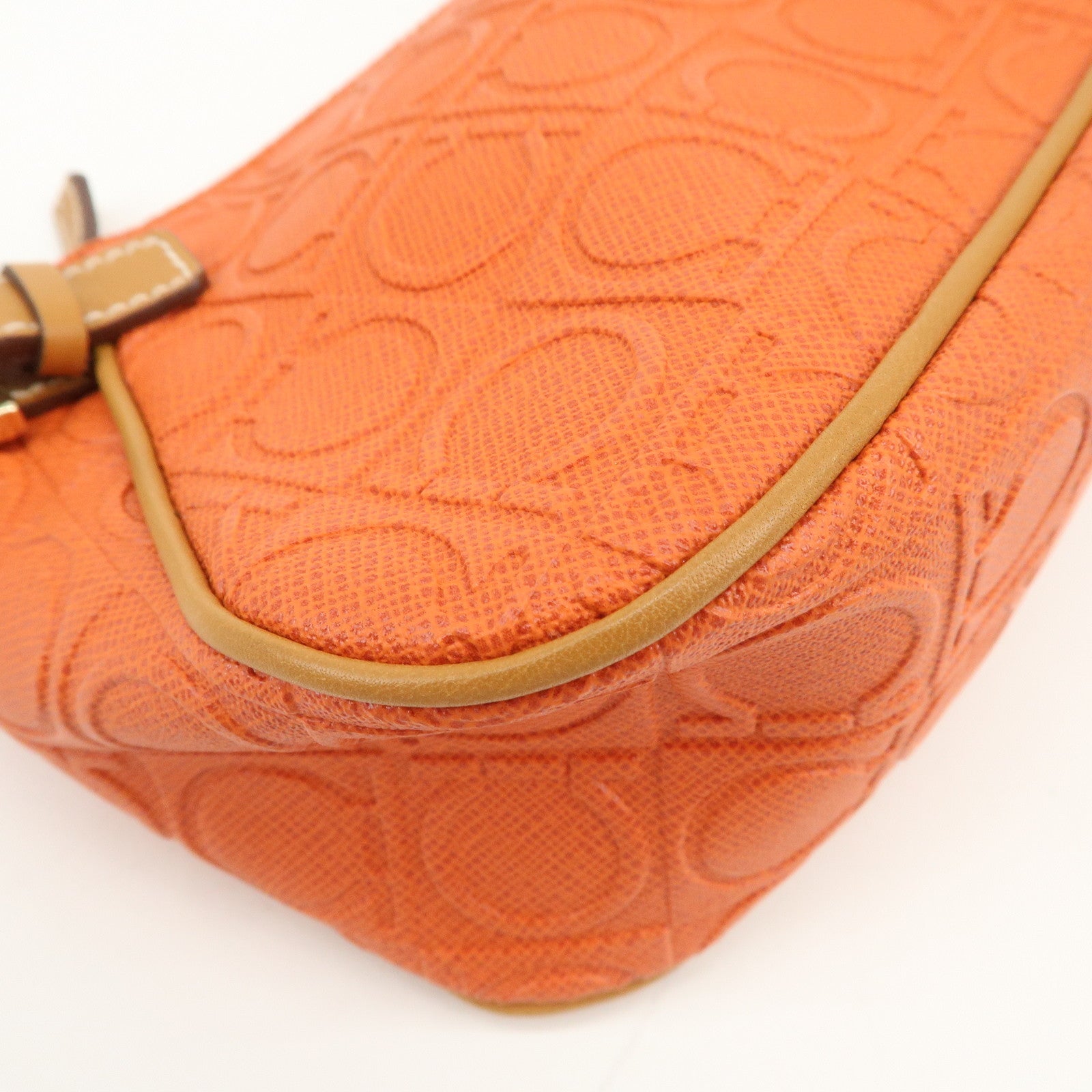 Ferragamo Gancini Leather Shoulder Bag Hand Bag Orange Beige