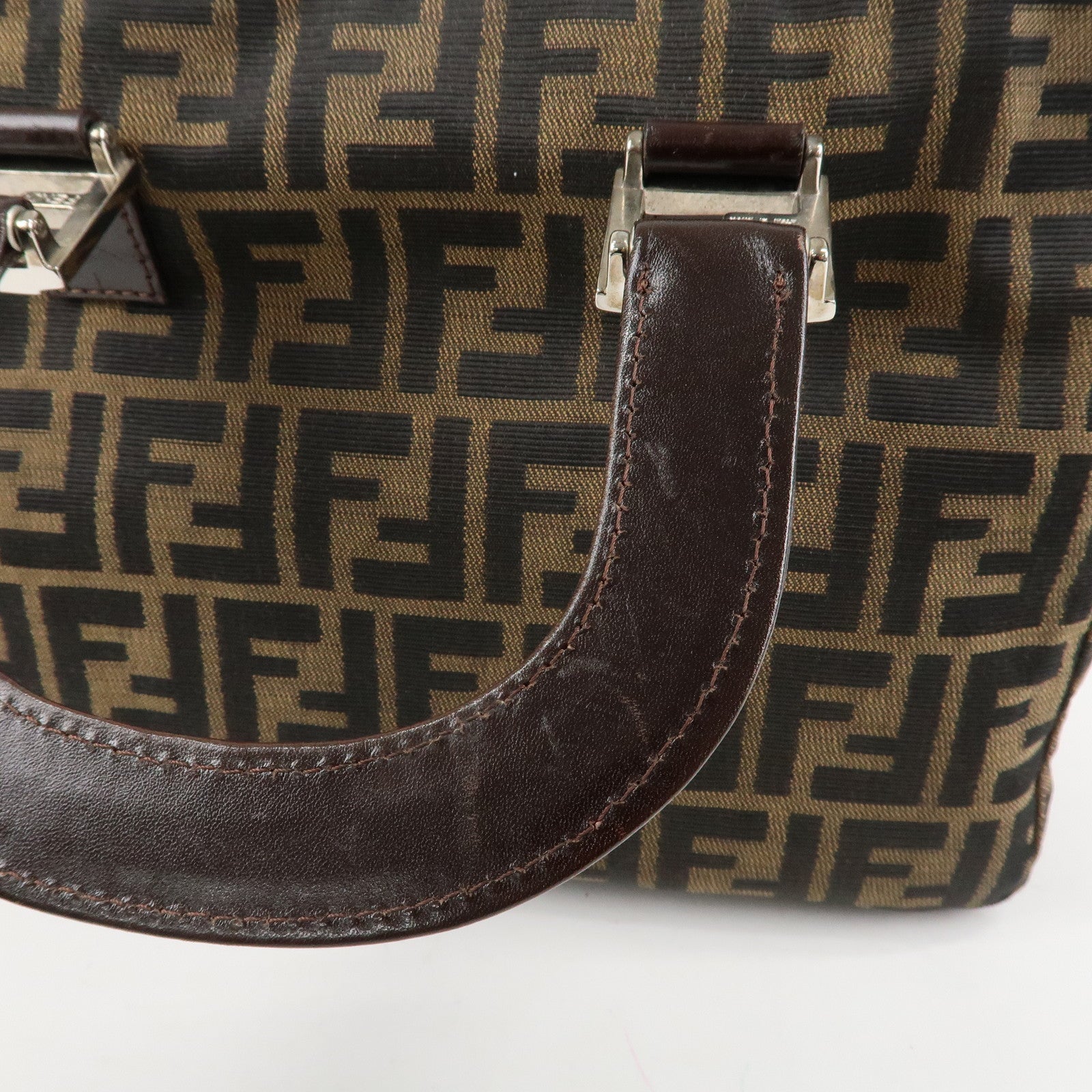 FENDI Zucca Canvas Leather Tote Bag Hand Bag Black Brown 26693 Used