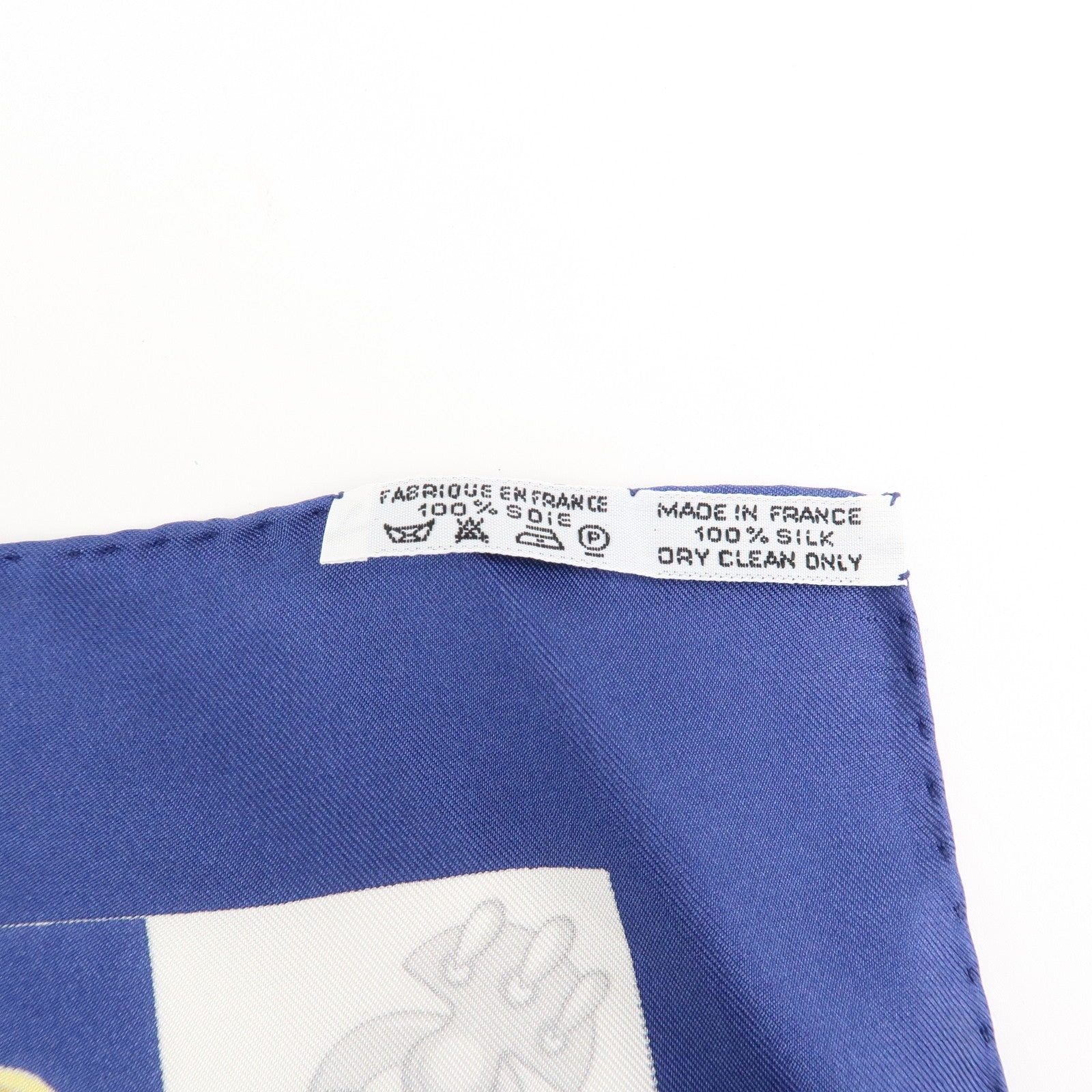 HERMES Carre 90 Silk 100% Scarf Cliquetis Gold Navy White Used