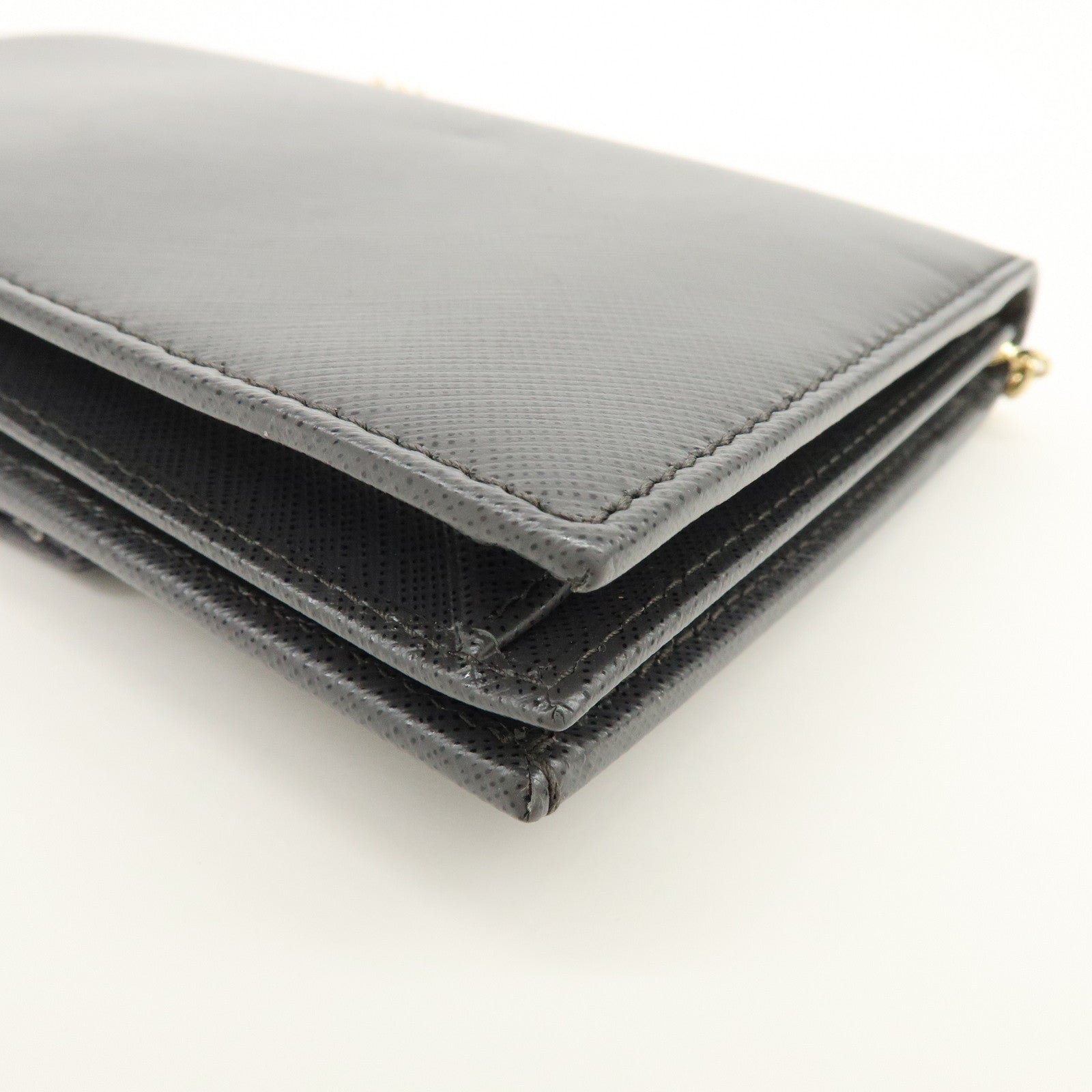 Ferragamo Varra Ribbon Leather Chain Shoulder Bag Wallet Gray