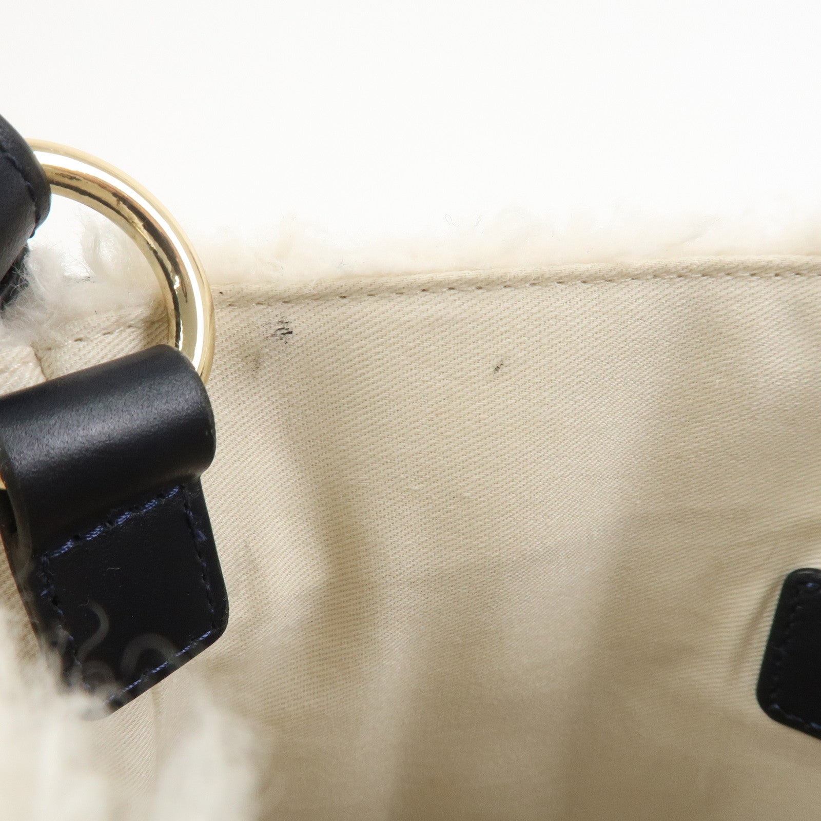 Chloe Fur Leather 2Way Bag Shoulder Bag Hand Bag Ivory Navy