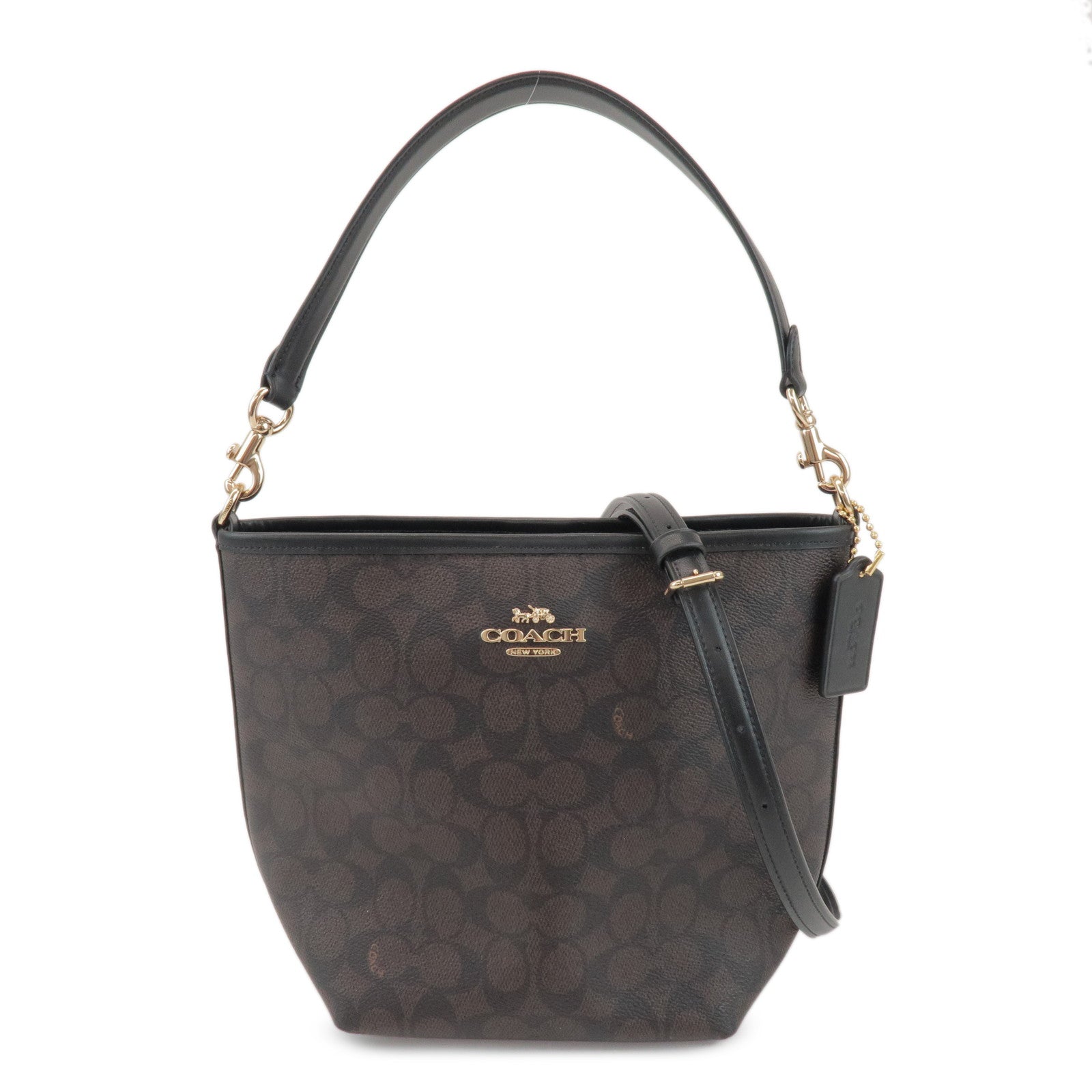 COACH Signature City PVC Leather 2Way Shoulder Bucket Bag Brown