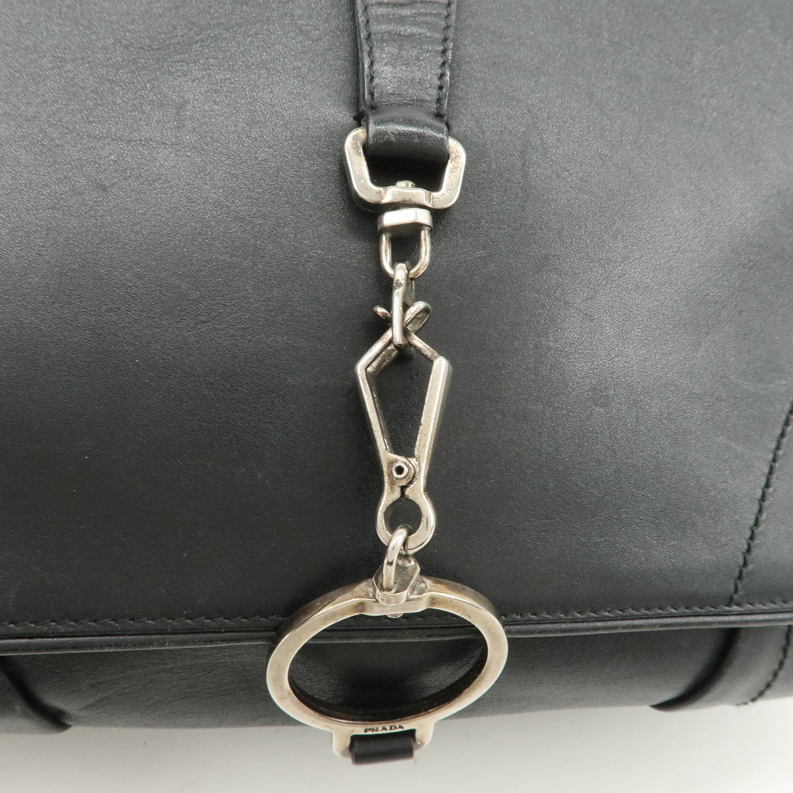PRADA Leather Shoulder Bag Hand Bag Black