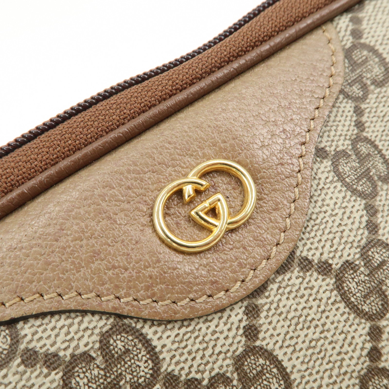 GUCCI Old Gucci GG Plus Leather Shoulder Bag Crossbody Bag Beige Brown Used