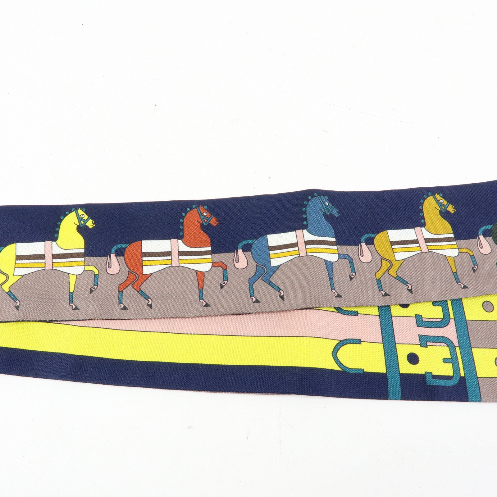 HERMES Silk 100% Twilly Scarf Rocabar Navy Greige