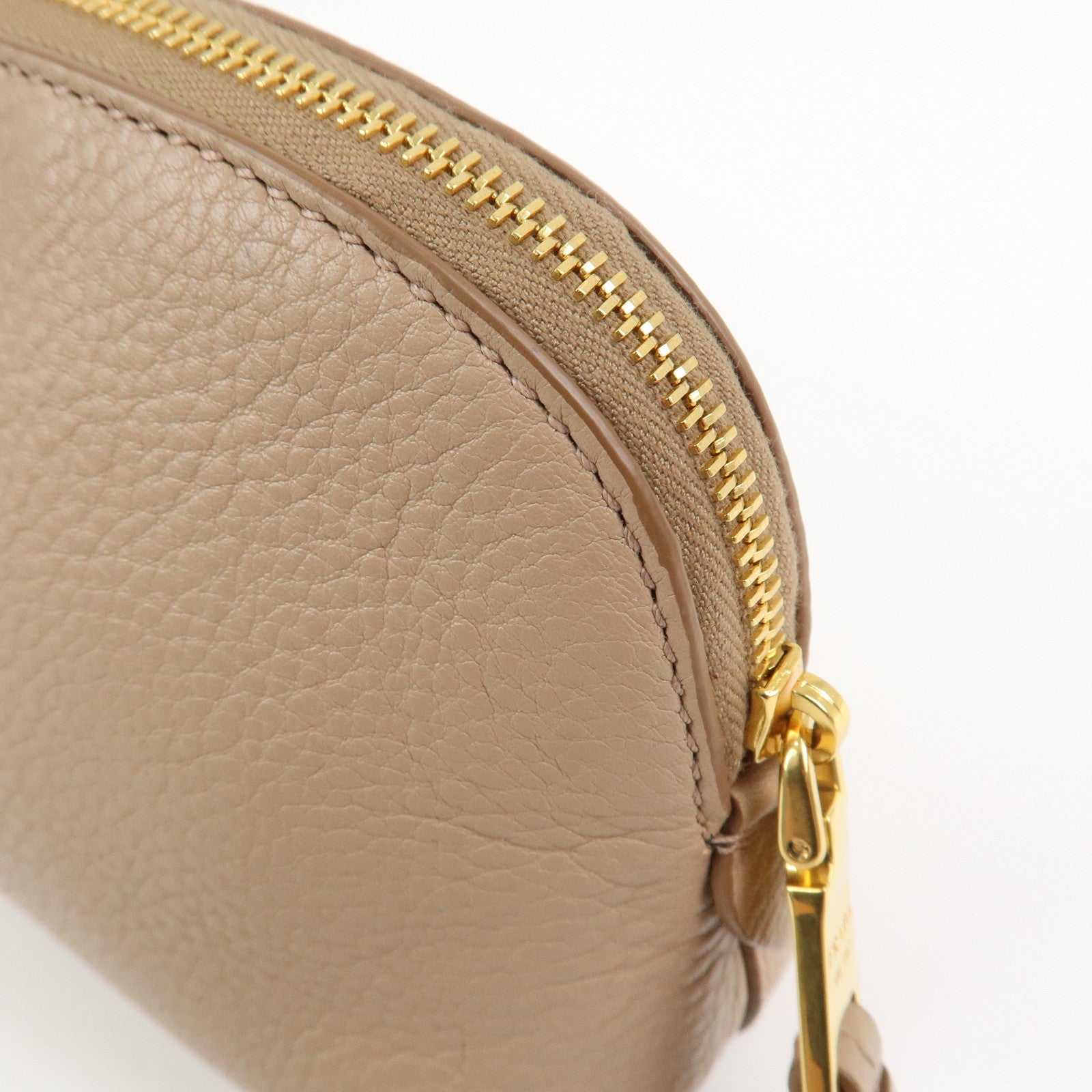 PRADA Logo Leather Cosmetic Pouch Clutch Beige 1ND005