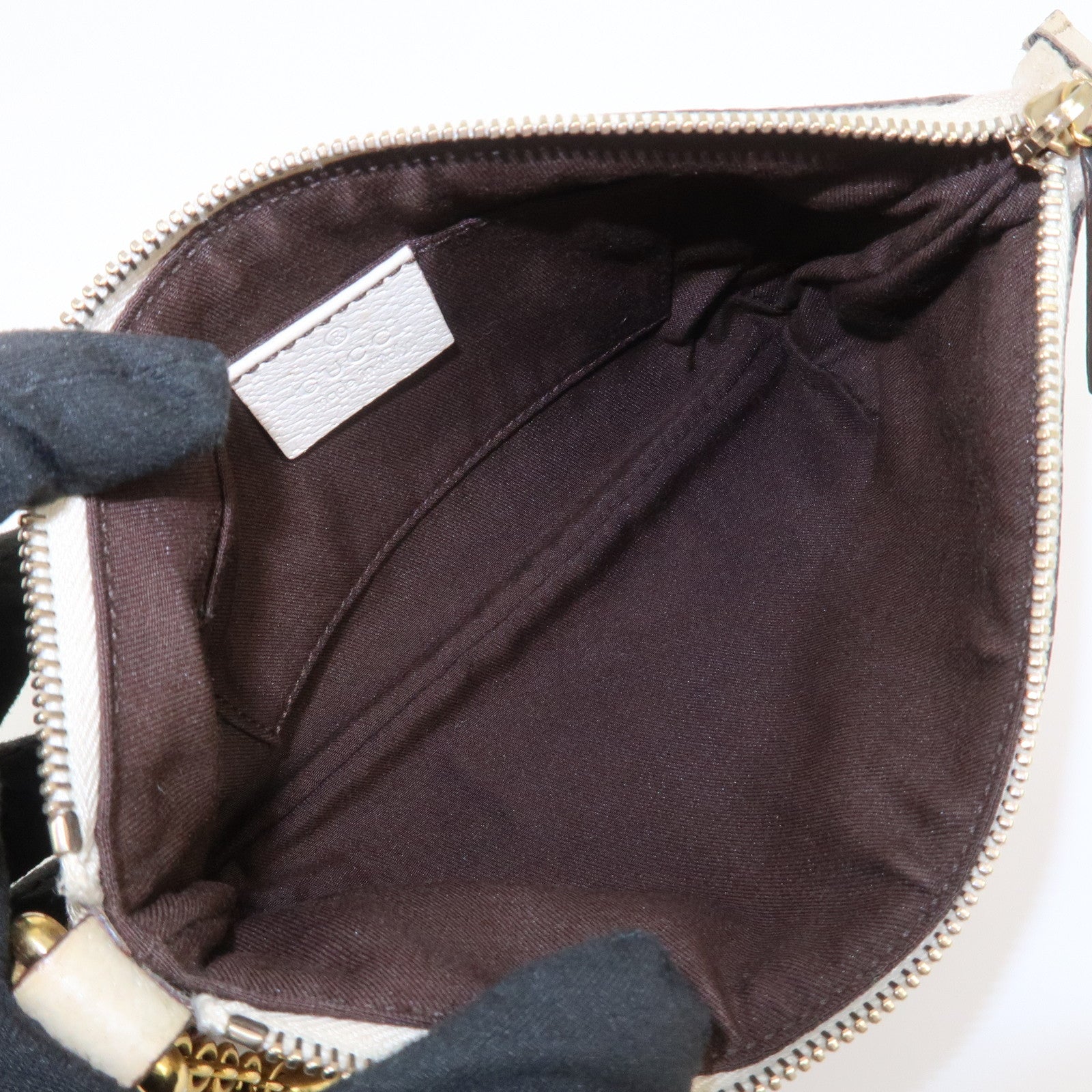 GUCCI Bamboo GG Canvas Leather Cosmetic Pouch Clutch Beige 159913