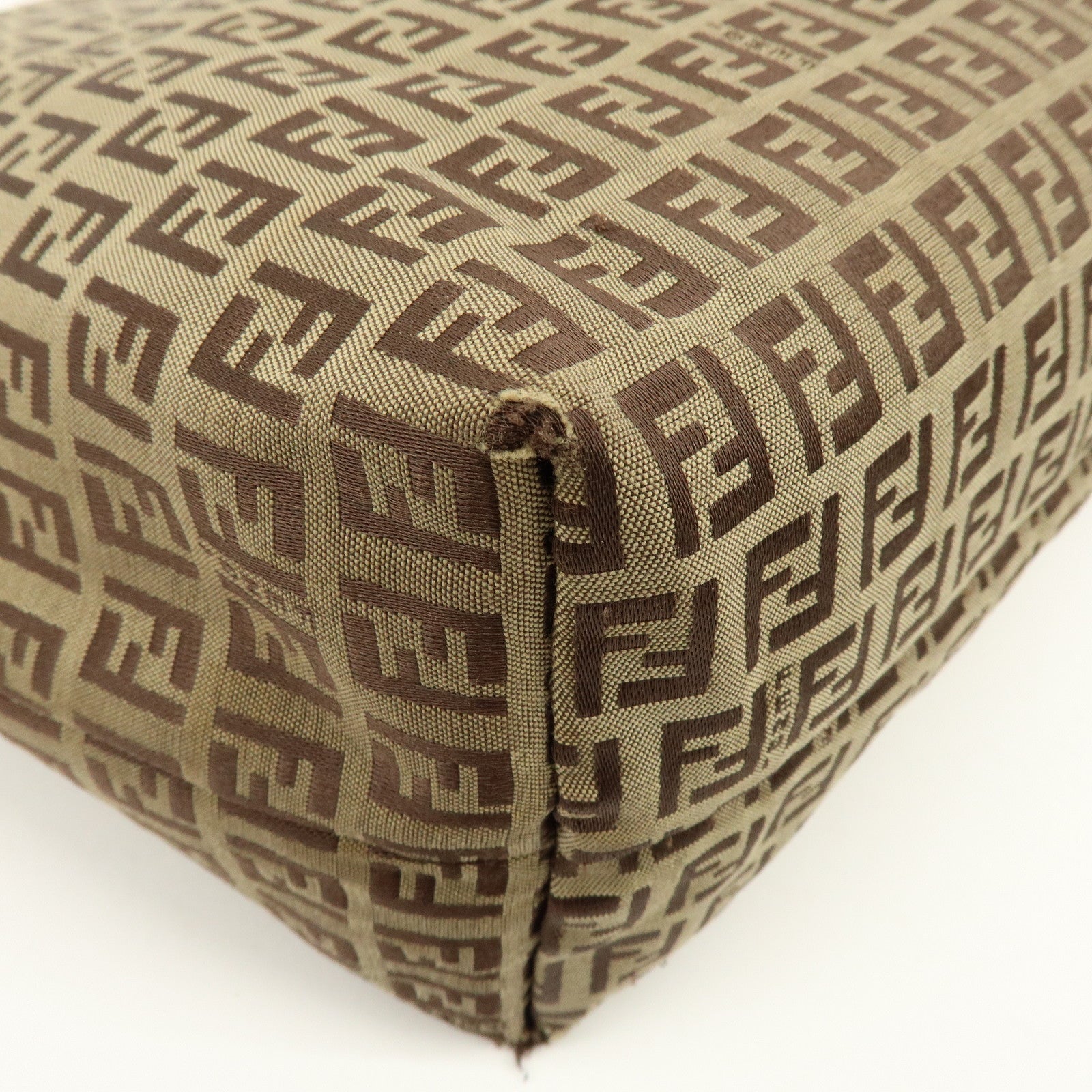 FENDI Zucchino Canvas Tote Bag Shoulder Bag Beige Brown 8BH005