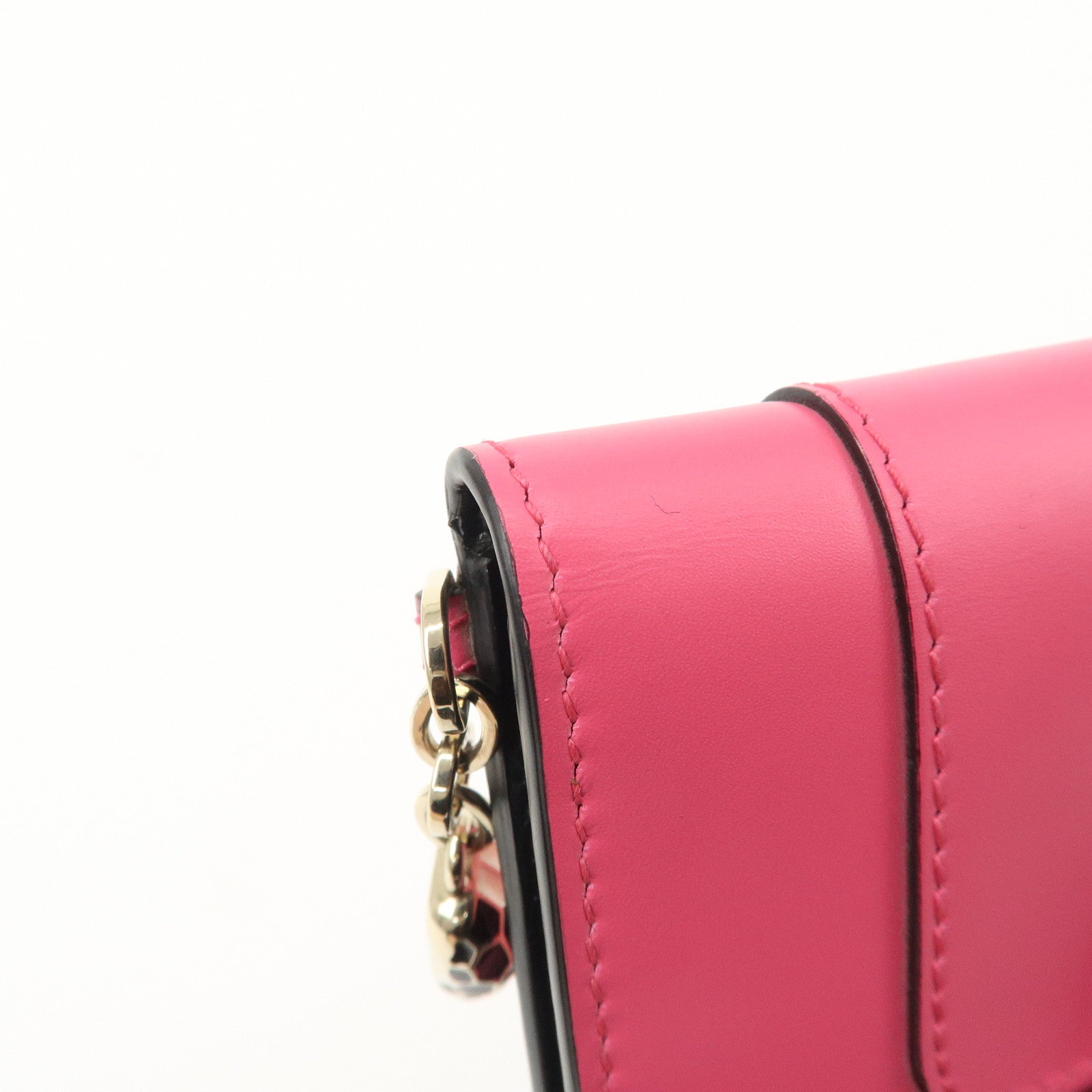 BVLGARI Serpenti Leather Card Case Card Holder Pink