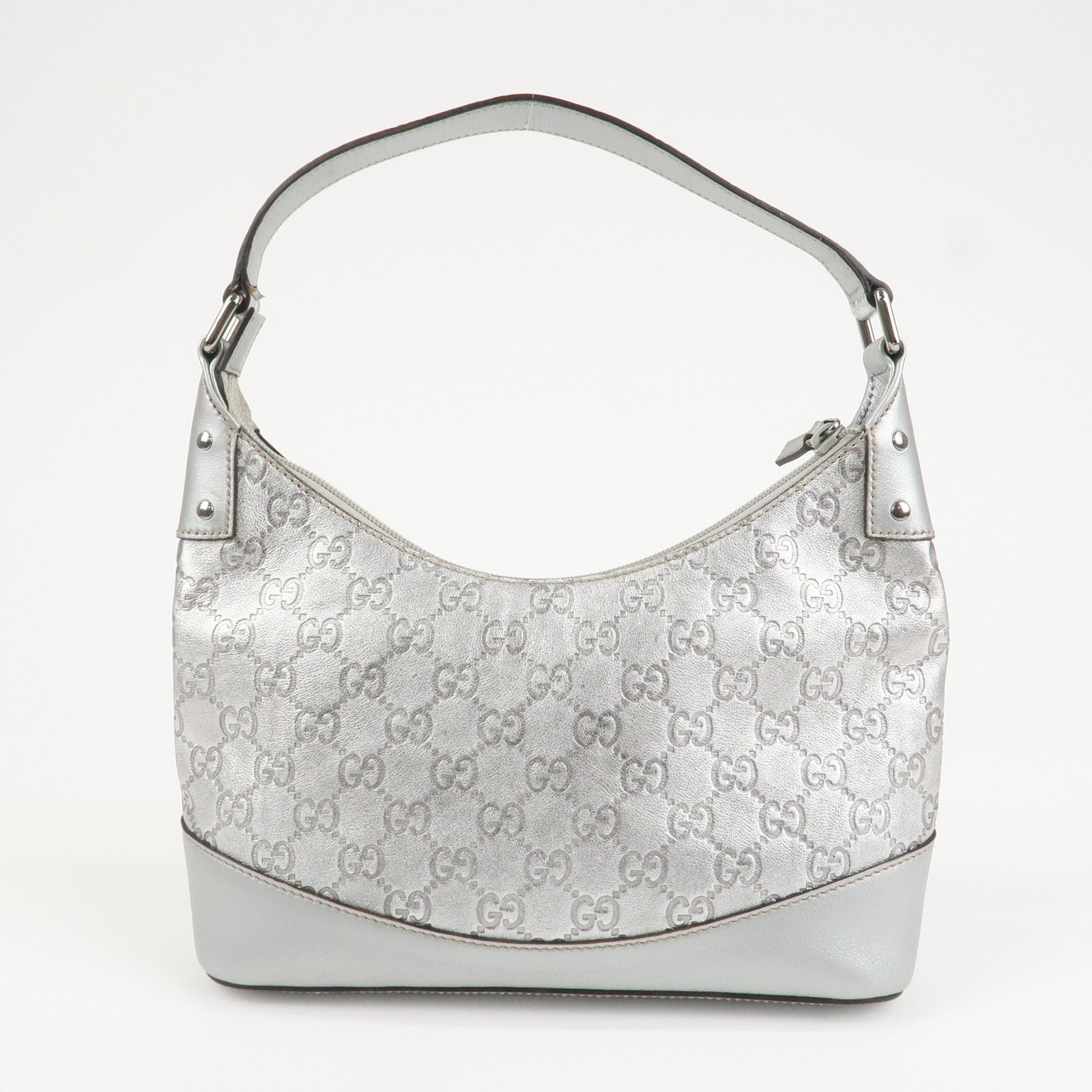 GUCCI Guccissima Leather Shoulder Bag Hand Bag Silver 240020 Used